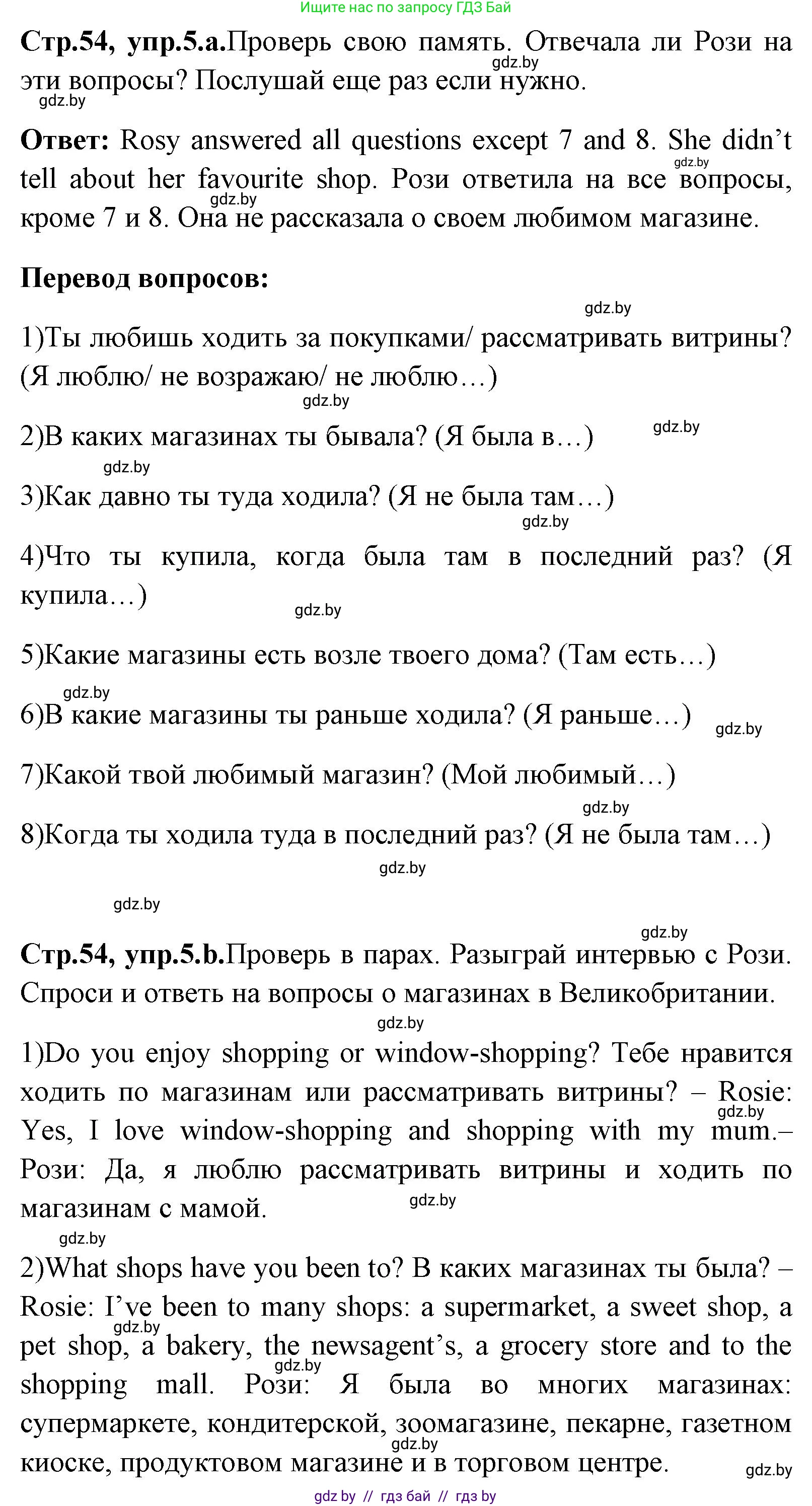 Английский язык (english), 7 класс Учебник (Student's book), авторы: Юхнель Наталья Валентиновна, Демченко Наталья Валентиновна, Наумова Елена Георгиевна, Романчук Вероника Романовна, издательство Вышэйшая школа, Минск, 2023, страница 54, номер 5, Решение