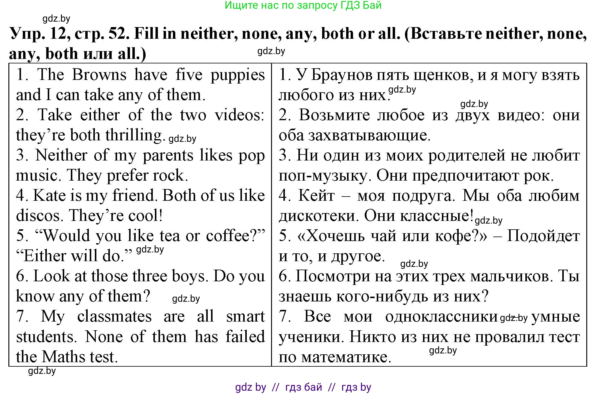 Английский язык (english), 7 класс Тетрадь по грамматике (grammar), авторы: Севрюкова Татьяна Юрьевна, Бушуева Эдите Владиславовна, Юхнель Наталья Валентиновна, издательство Аверсэв, Минск, 2023, страница 52, номер 12, Решение