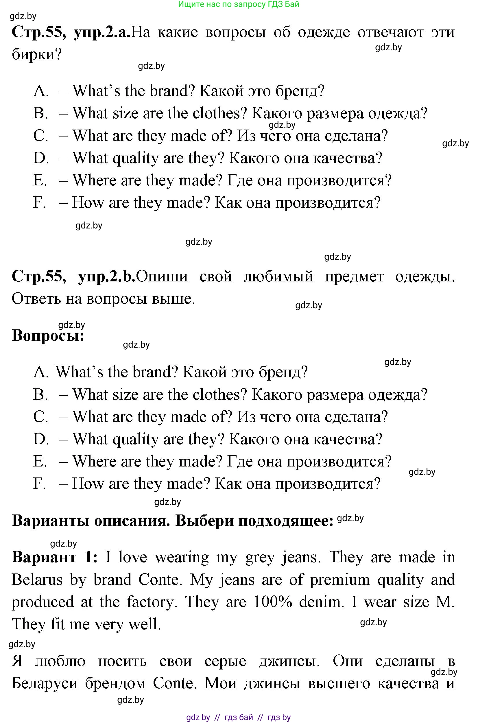 Английский язык (english), 7 класс практикум (activity book ), авторы: Юхнель Наталья Валентиновна, Наумова Елена Георгиевна, Демченко Наталья Валентиновна, Романчук Вероника Романовна, Гуськов А Л, Волков Андрей Валерьевич, издательство Аверсэв, Минск, 2023, Часть ( Part) 1, страница 55, номер 2, Решение