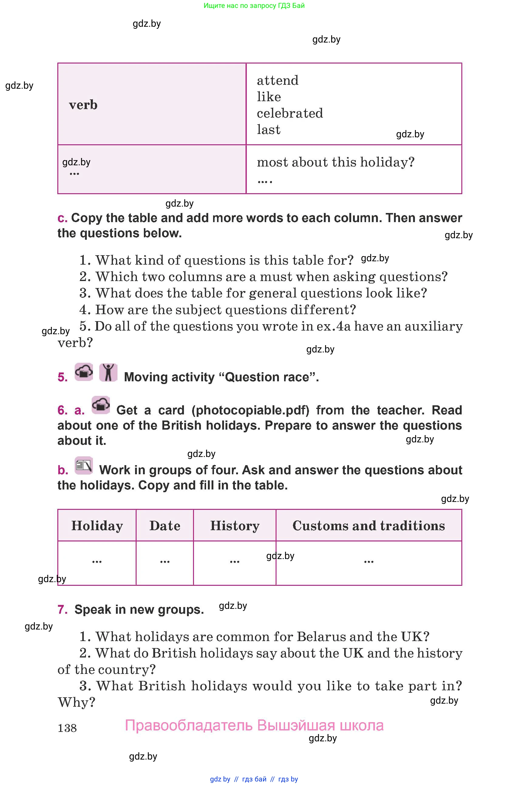 Английский язык (english), 8 класс Учебник, авторы: Демченко Наталья Валентиновна, Севрюкова Татьяна Юрьевна, Наумова Елена Георгиевна, Рыбалко О Н, Манешина А В, Маслёнченко Н А, Бушуева Эдите Владиславовна, издательство Вышэйшая школа, Минск, 2020, розового цвета, Часть ( Part) 1, страница 138