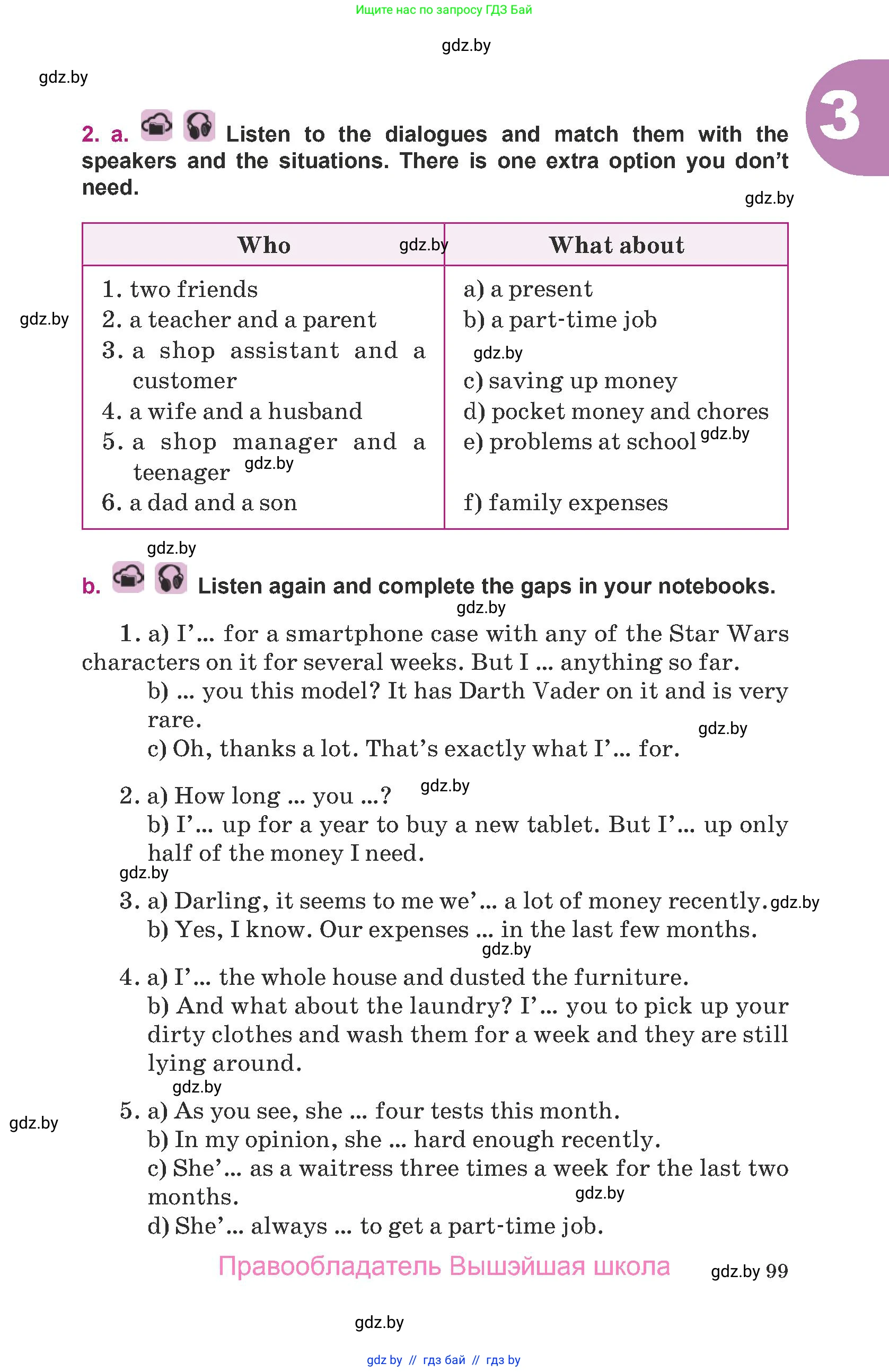 Английский язык (english), 8 класс Учебник, авторы: Демченко Наталья Валентиновна, Севрюкова Татьяна Юрьевна, Наумова Елена Георгиевна, Рыбалко О Н, Манешина А В, Маслёнченко Н А, Бушуева Эдите Владиславовна, издательство Вышэйшая школа, Минск, 2020, розового цвета, Часть ( Part) 1, страница 99