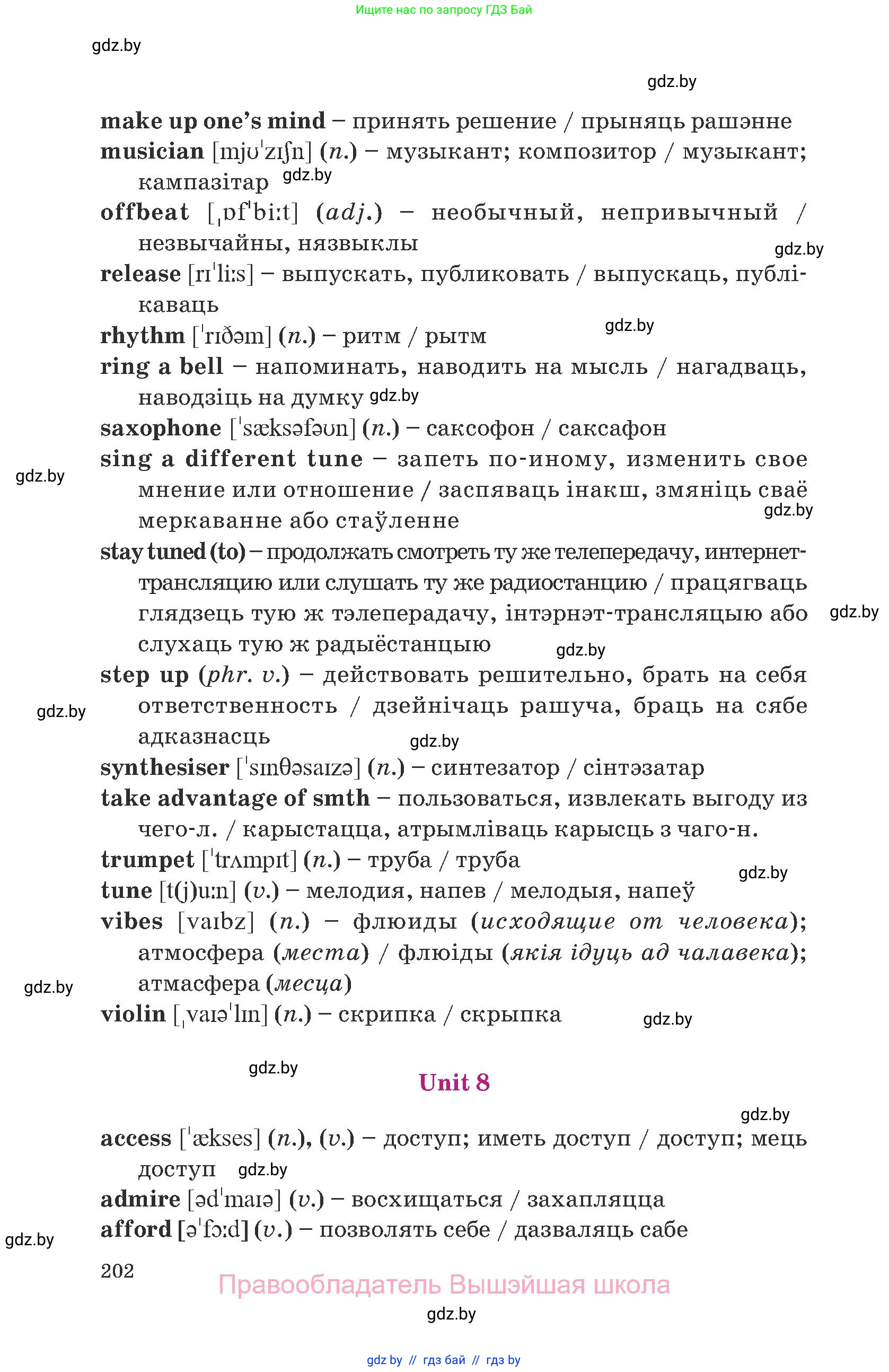 Английский язык (english), 8 класс Учебник, авторы: Демченко Наталья Валентиновна, Севрюкова Татьяна Юрьевна, Наумова Елена Георгиевна, Рыбалко О Н, Манешина А В, Маслёнченко Н А, Бушуева Эдите Владиславовна, издательство Вышэйшая школа, Минск, 2020, розового цвета, страница 202