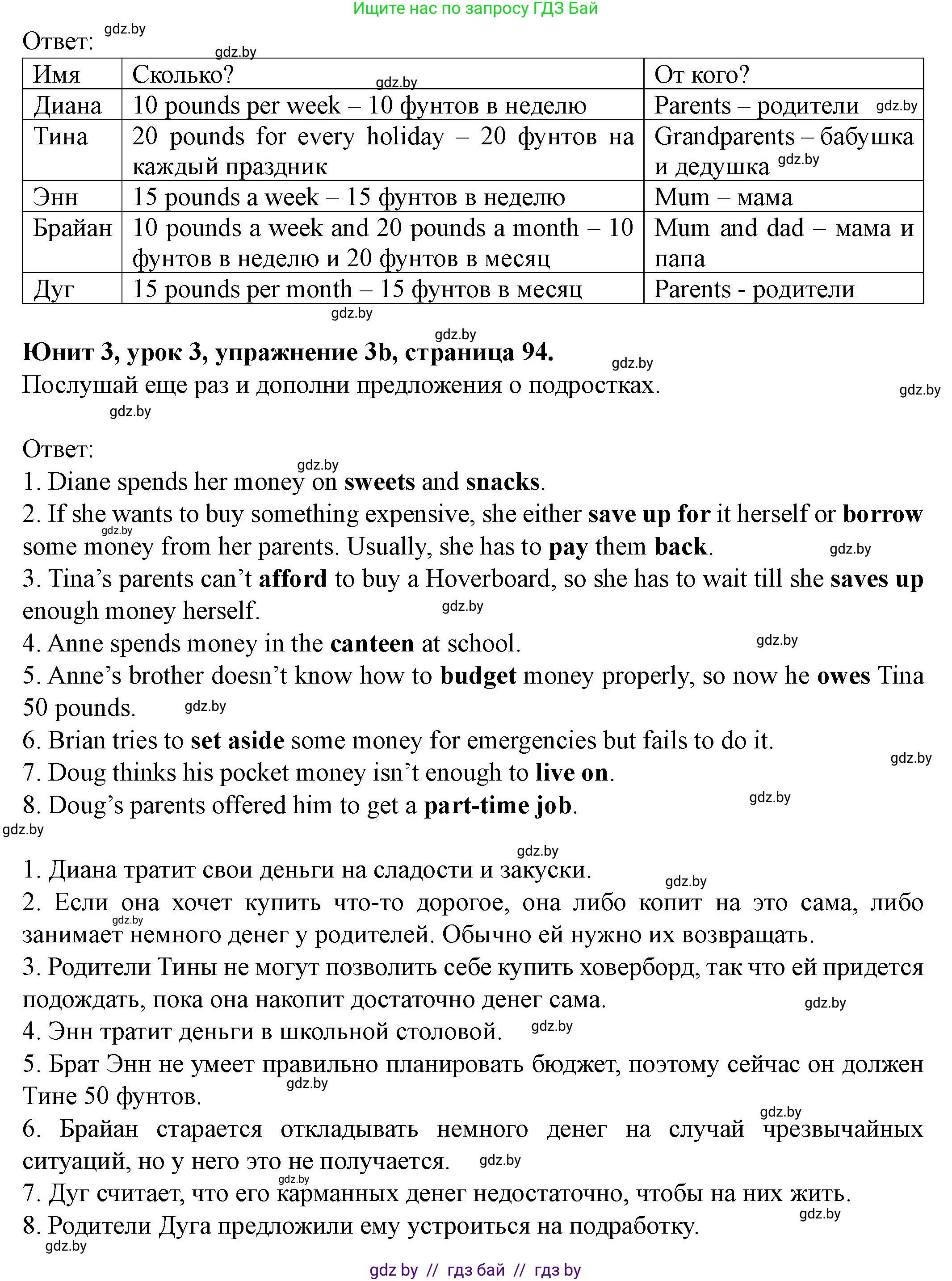 Английский язык (english), 8 класс Учебник, авторы: Демченко Наталья Валентиновна, Севрюкова Татьяна Юрьевна, Наумова Елена Георгиевна, Рыбалко О Н, Манешина А В, Маслёнченко Н А, Бушуева Эдите Владиславовна, издательство Вышэйшая школа, Минск, 2020, розового цвета, Часть ( Part) 1, страница 93, номер 3, Решение (продолжение 4)