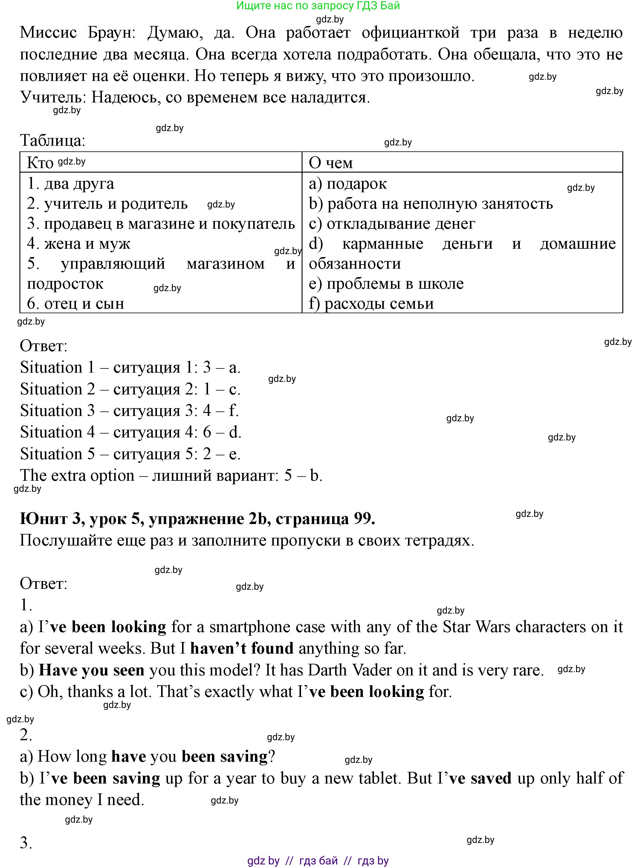 Английский язык (english), 8 класс Учебник, авторы: Демченко Наталья Валентиновна, Севрюкова Татьяна Юрьевна, Наумова Елена Георгиевна, Рыбалко О Н, Манешина А В, Маслёнченко Н А, Бушуева Эдите Владиславовна, издательство Вышэйшая школа, Минск, 2020, розового цвета, Часть ( Part) 1, страница 99, номер 2, Решение (продолжение 4)