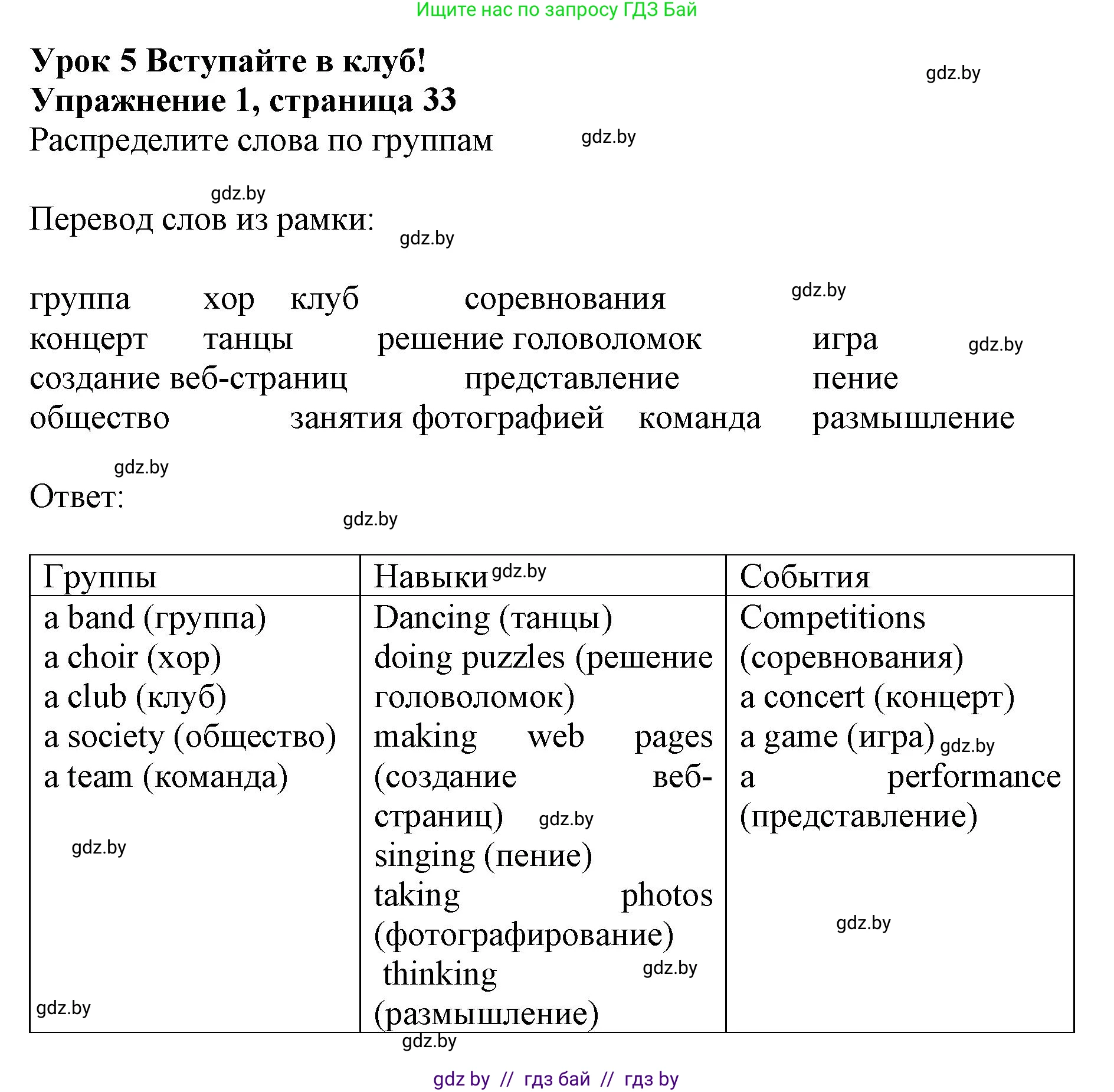 Английский язык (english), 8 класс рабочая тетрадь (activity book), авторы: Лапицкая Людмила Михайловна (Lapitskaya Ludmila), Демченко Наталья Валентиновна, Калишевич Алла Ивановна, Юхнель Наталья Валентиновна, Волков Андрей Валерьевич, Севрюкова Татьяна Юрьевна, издательство Аверсэв, Минск, 2021, салатового цвета, Часть ( Part) 1, страница 33, номер 1, Решение 1