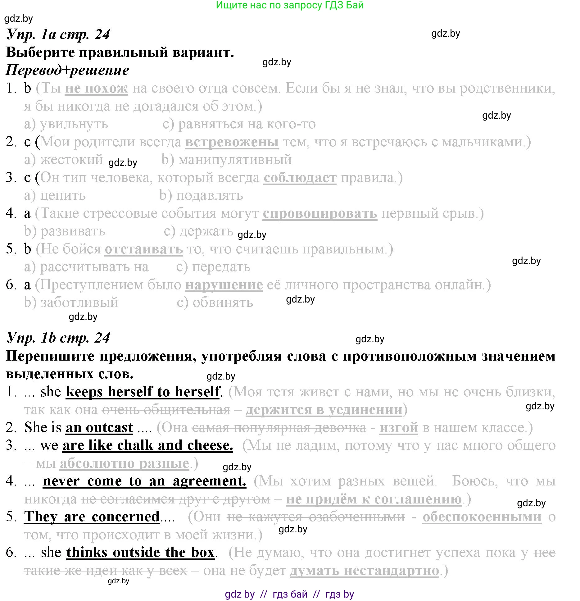 Английский язык (english), 9 класс Рабочая тетрадь (workbook), авторы: Демченко Наталья Валентиновна, Юхнель Наталья Валентиновна, Малиновская Елена Александровна, Романчук Вероника Романовна, Бушуева Эдите Владиславовна, Наумова Елена Георгиевна, Яковчиц Т Н, издательство Аверсэв, Минск, 2022, зелёного цвета, Часть ( Part) 1, страница 24, номер 1, Решение