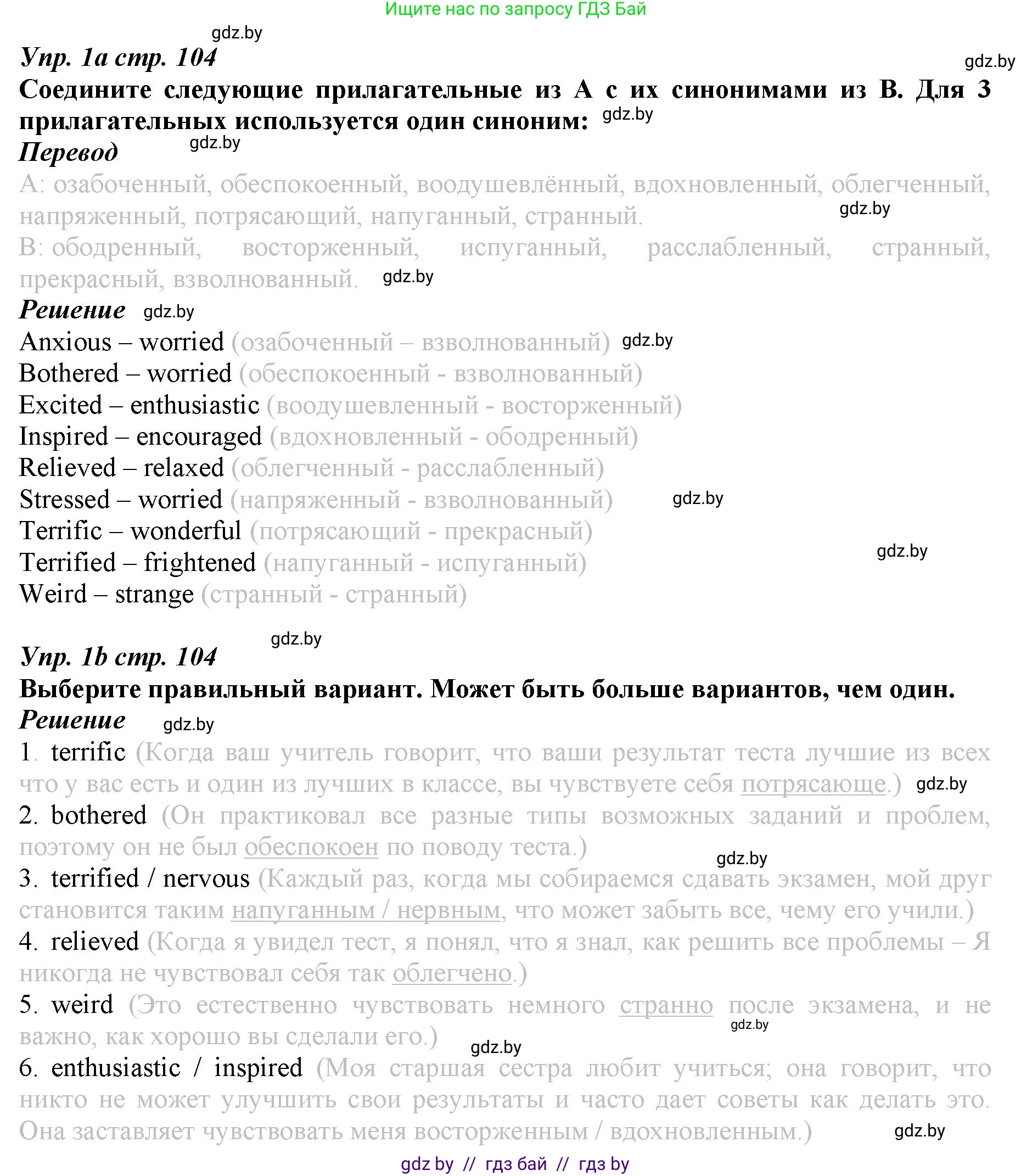 Английский язык (english), 9 класс Рабочая тетрадь (workbook), авторы: Демченко Наталья Валентиновна, Юхнель Наталья Валентиновна, Малиновская Елена Александровна, Романчук Вероника Романовна, Бушуева Эдите Владиславовна, Наумова Елена Георгиевна, Яковчиц Т Н, издательство Аверсэв, Минск, 2022, зелёного цвета, Часть ( Part) 2, страница 104, номер 1, Решение