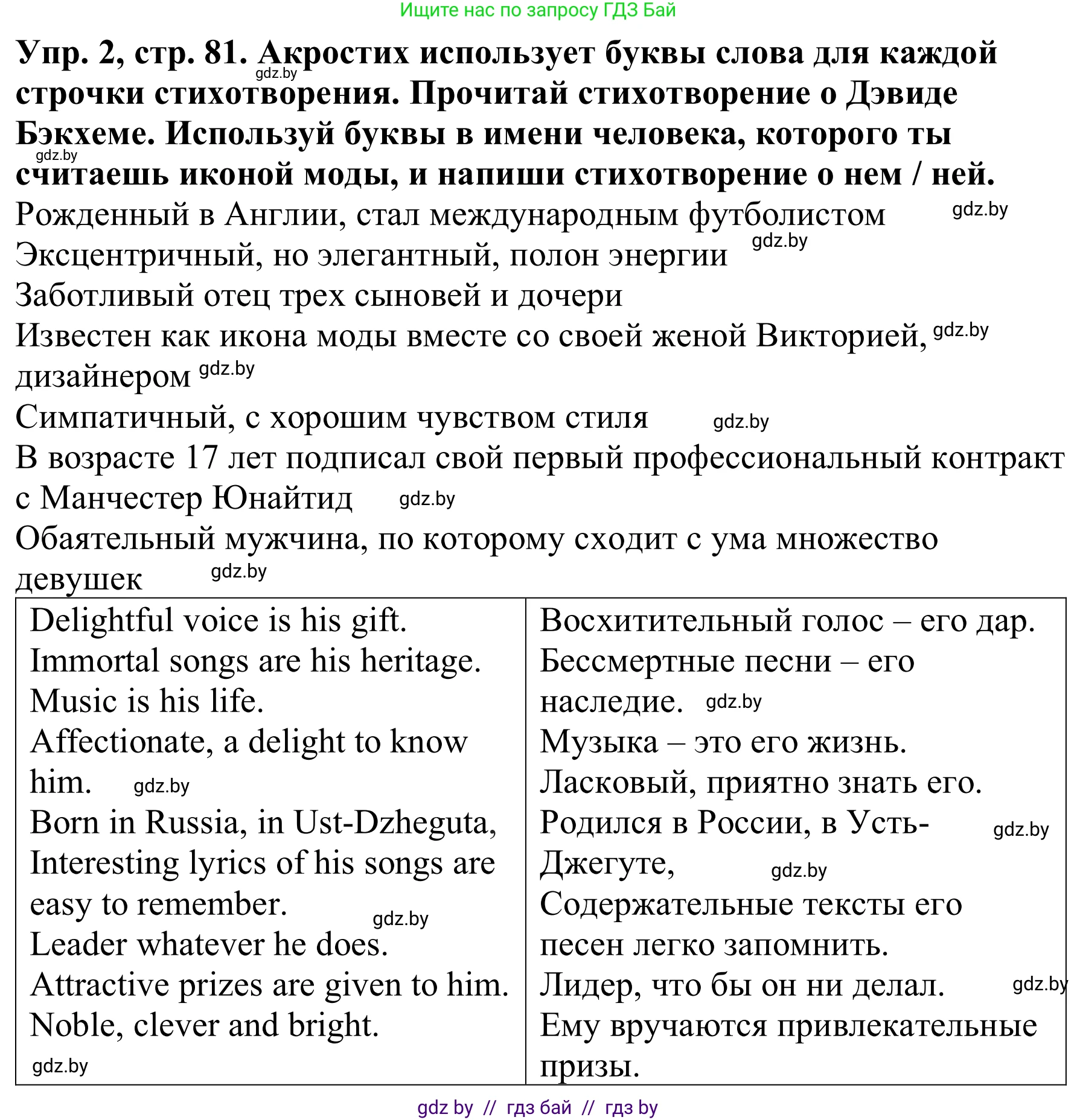 Английский язык (english), 9 класс Рабочая тетрадь (workbook), авторы: Лапицкая Людмила Михайловна (Lapitskaya Ludmila), Демченко Наталья Валентиновна, Волков Андрей Валерьевич, Калишевич Алла Ивановна, Севрюкова Татьяна Юрьевна, Юхнель Наталья Валентиновна, издательство Аверсэв, Минск, 2019, голубого цвета, Часть ( Part) 1, страница 81, номер 2, Решение