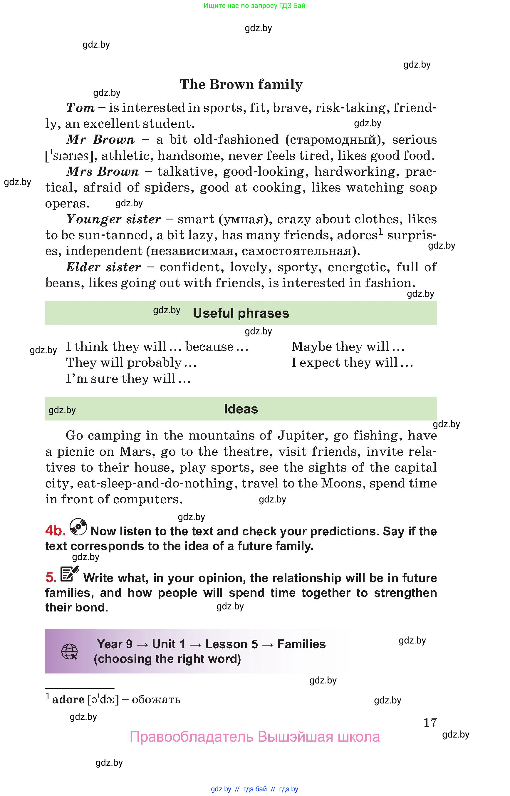 Английский язык (english), 9 класс Учебник (Student's book), авторы: Лапицкая Людмила Михайловна (Lapitskaya Ludmila), Демченко Наталья Валентиновна, Волков Андрей Валерьевич, Калишевич Алла Ивановна, Севрюкова Татьяна Юрьевна, Юхнель Наталья Валентиновна, издательство Вышэйшая школа, Минск, 2018, страница 17