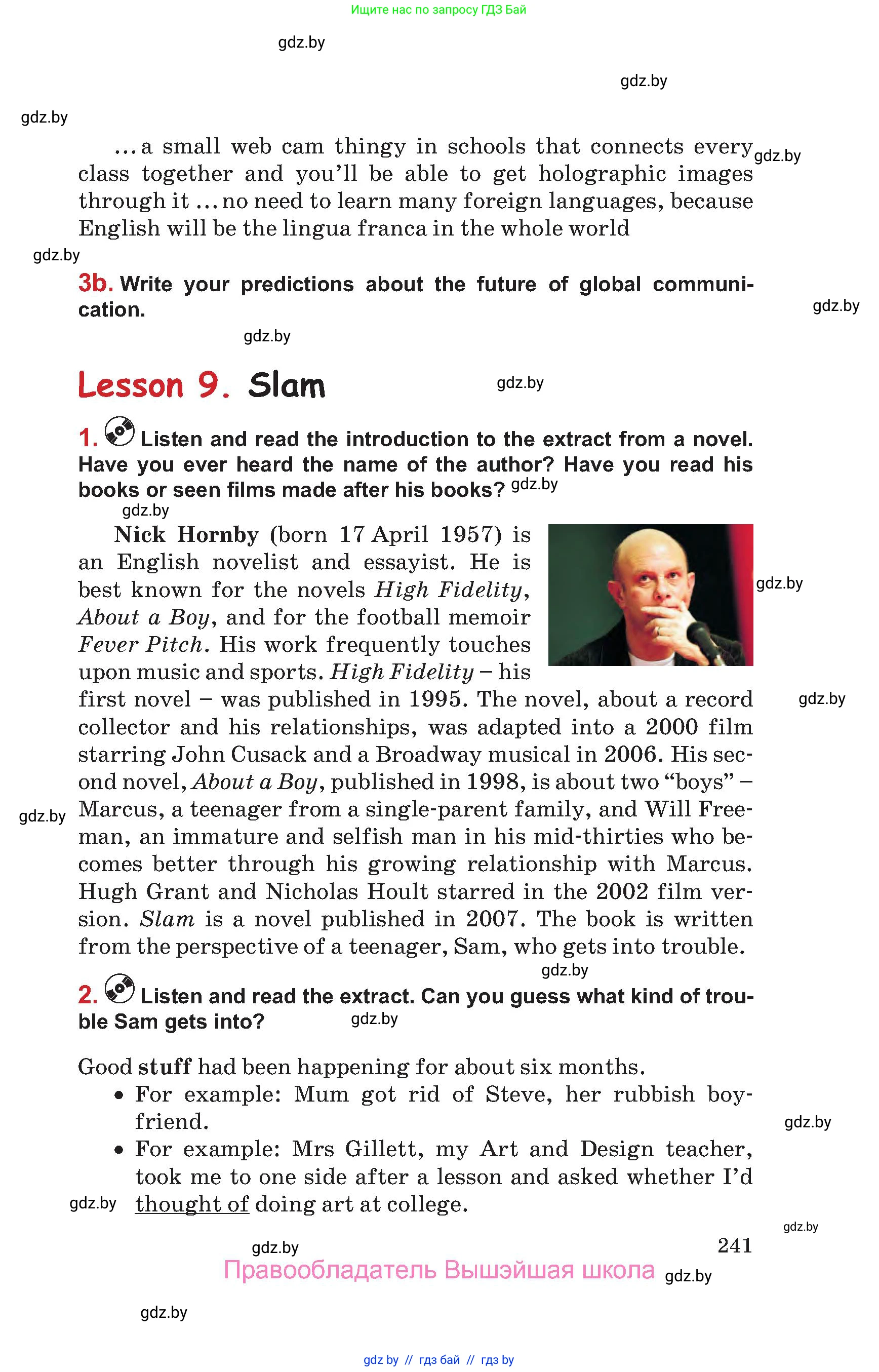 Английский язык (english), 9 класс Учебник (Student's book), авторы: Лапицкая Людмила Михайловна (Lapitskaya Ludmila), Демченко Наталья Валентиновна, Волков Андрей Валерьевич, Калишевич Алла Ивановна, Севрюкова Татьяна Юрьевна, Юхнель Наталья Валентиновна, издательство Вышэйшая школа, Минск, 2018, страница 241