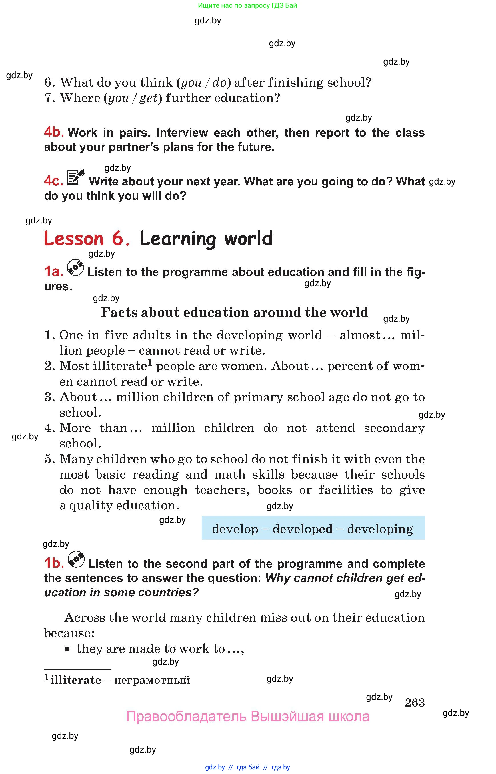 Английский язык (english), 9 класс Учебник (Student's book), авторы: Лапицкая Людмила Михайловна (Lapitskaya Ludmila), Демченко Наталья Валентиновна, Волков Андрей Валерьевич, Калишевич Алла Ивановна, Севрюкова Татьяна Юрьевна, Юхнель Наталья Валентиновна, издательство Вышэйшая школа, Минск, 2018, страница 263