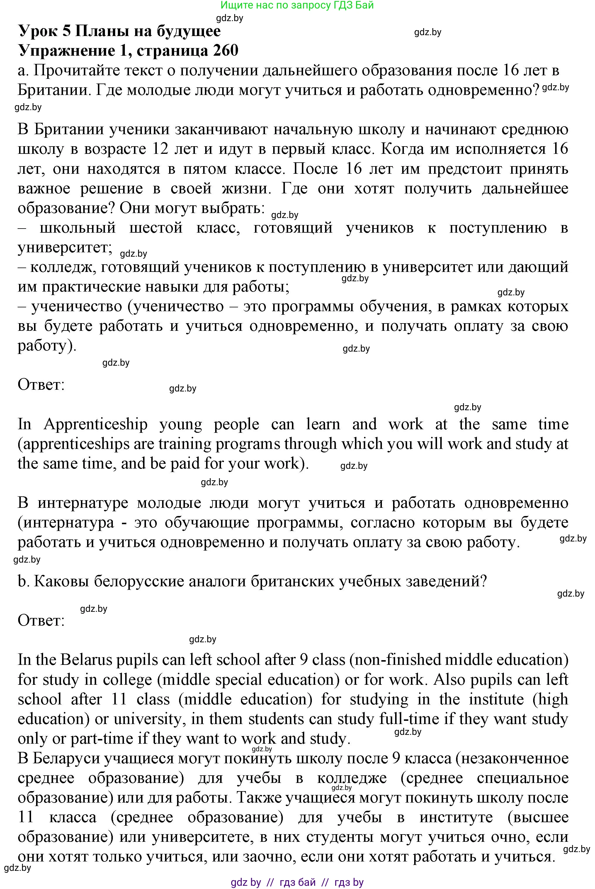 Английский язык (english), 9 класс Учебник (Student's book), авторы: Лапицкая Людмила Михайловна (Lapitskaya Ludmila), Демченко Наталья Валентиновна, Волков Андрей Валерьевич, Калишевич Алла Ивановна, Севрюкова Татьяна Юрьевна, Юхнель Наталья Валентиновна, издательство Вышэйшая школа, Минск, 2018, страница 260, номер 1, Решение 1