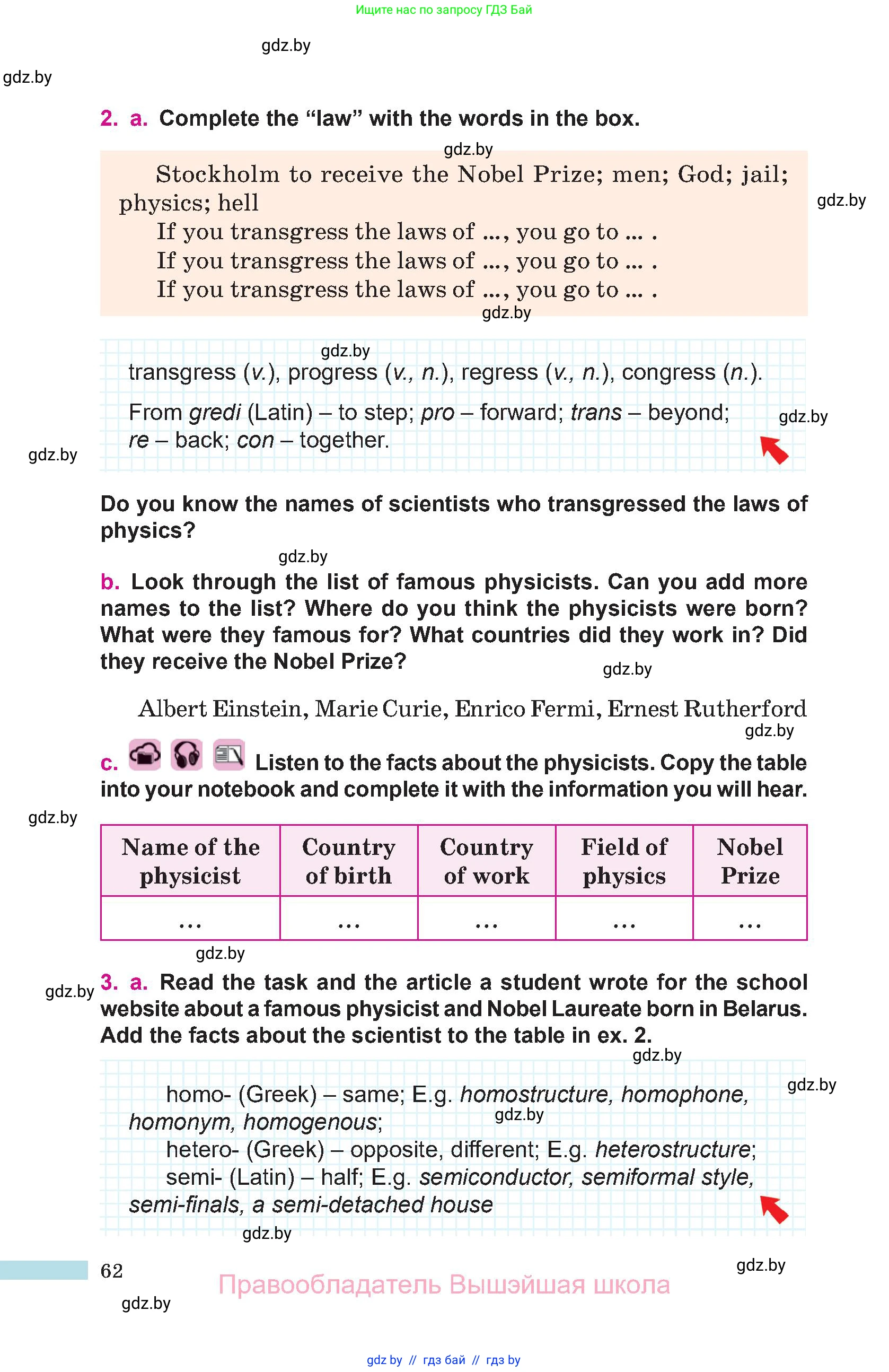 Английский язык (english), 10 класс Учебник (Student's book), авторы: Демченко Наталья Валентиновна, Юхнель Наталья Валентиновна, Севрюкова Татьяна Юрьевна, Бушуева Эдите Владиславовна, Лапицкая Людмила Михайловна (Lapitskaya Ludmila), издательство Вышэйшая школа, Минск, 2021, голубого цвета, Часть ( Part) 2, страница 62