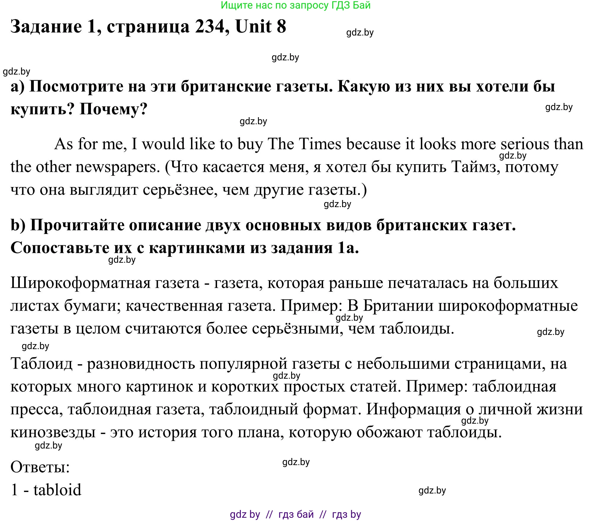 Английский язык (english), 10 класс Учебник (Student's book), авторы: Юхнель Наталья Валентиновна, Наумова Елена Георгиевна, Демченко Наталья Валентиновна, издательство Вышэйшая школа, Минск, 2019, страница 234, номер 1, Решение
