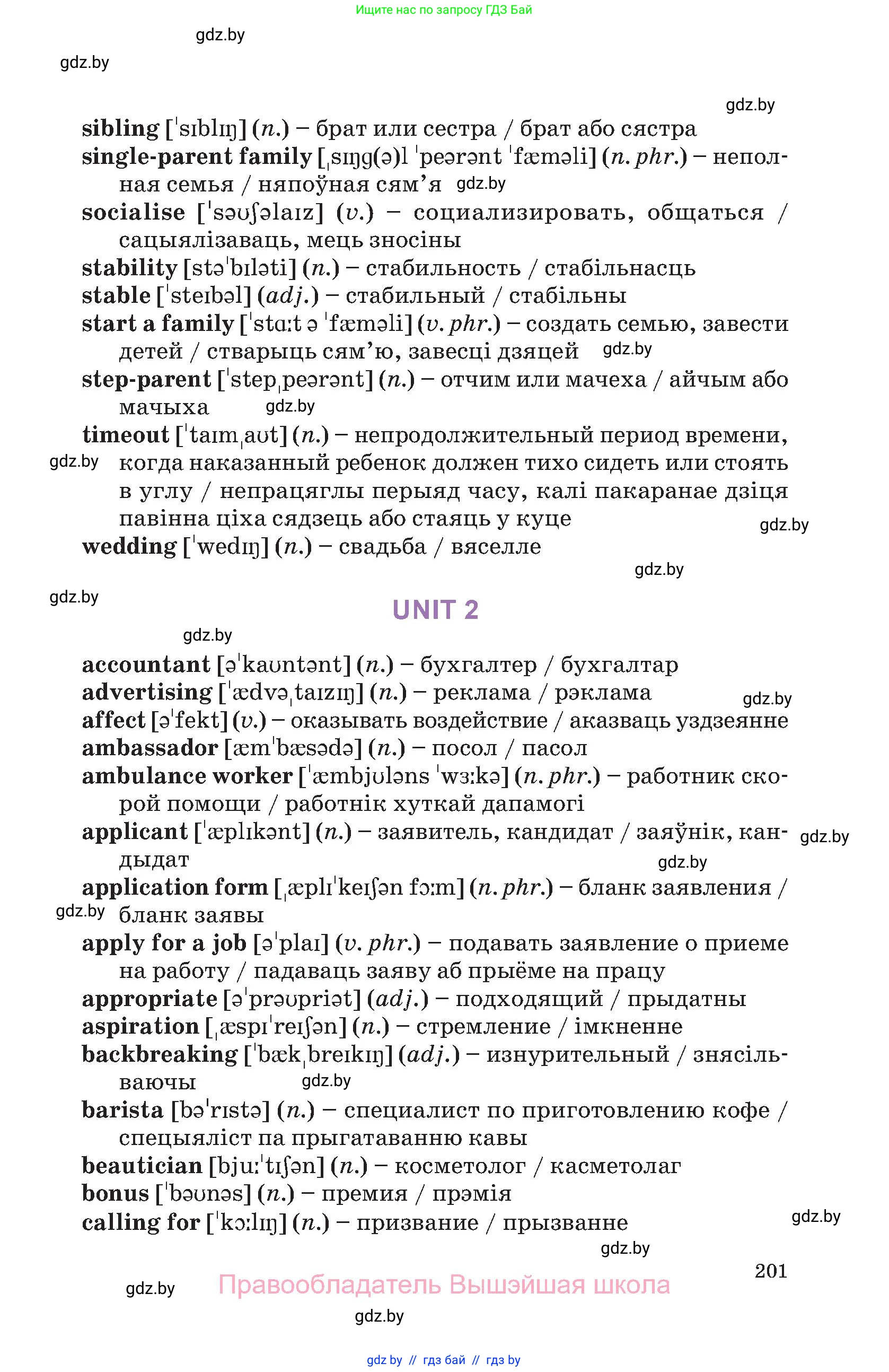 Английский язык (english), 11 класс Учебник (Student's book), авторы: Демченко Наталья Валентиновна, Бушуева Эдите Владиславовна, Севрюкова Татьяна Юрьевна, Лапицкая Людмила Михайловна (Lapitskaya Ludmila), Романчук Вероника Романовна, издательство Вышэйшая школа, Минск, 2022, розового цвета, страница 201
