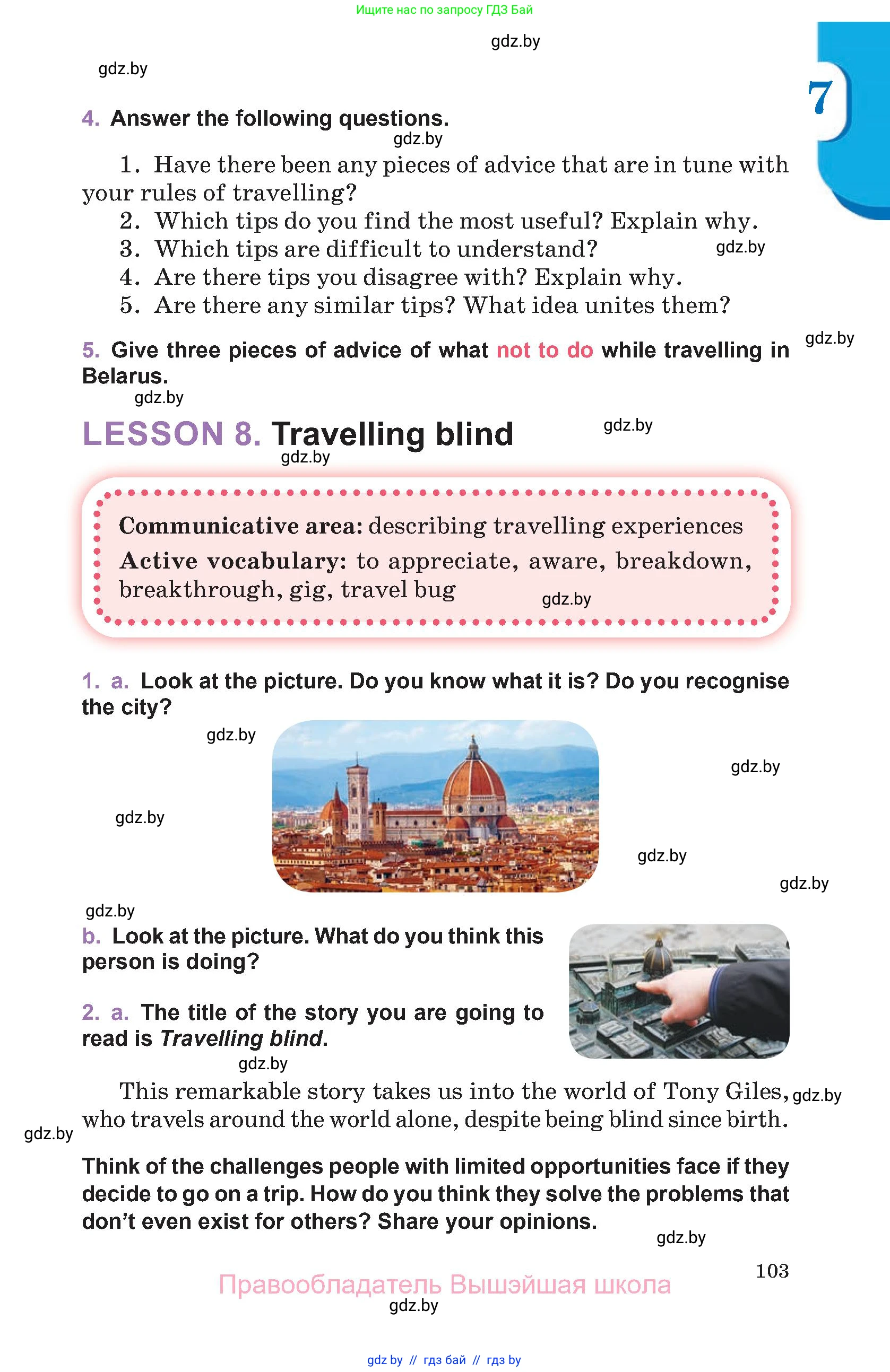 Английский язык (english), 11 класс Учебник (Student's book), авторы: Демченко Наталья Валентиновна, Бушуева Эдите Владиславовна, Севрюкова Татьяна Юрьевна, Лапицкая Людмила Михайловна (Lapitskaya Ludmila), Романчук Вероника Романовна, издательство Вышэйшая школа, Минск, 2022, розового цвета, Часть ( Part) 1, страница 103