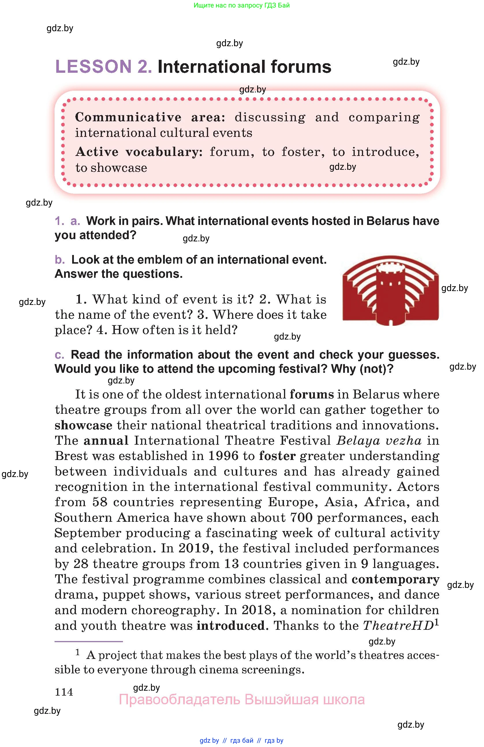 Английский язык (english), 11 класс Учебник (Student's book), авторы: Демченко Наталья Валентиновна, Бушуева Эдите Владиславовна, Севрюкова Татьяна Юрьевна, Лапицкая Людмила Михайловна (Lapitskaya Ludmila), Романчук Вероника Романовна, издательство Вышэйшая школа, Минск, 2022, розового цвета, Часть ( Part) 1, страница 114