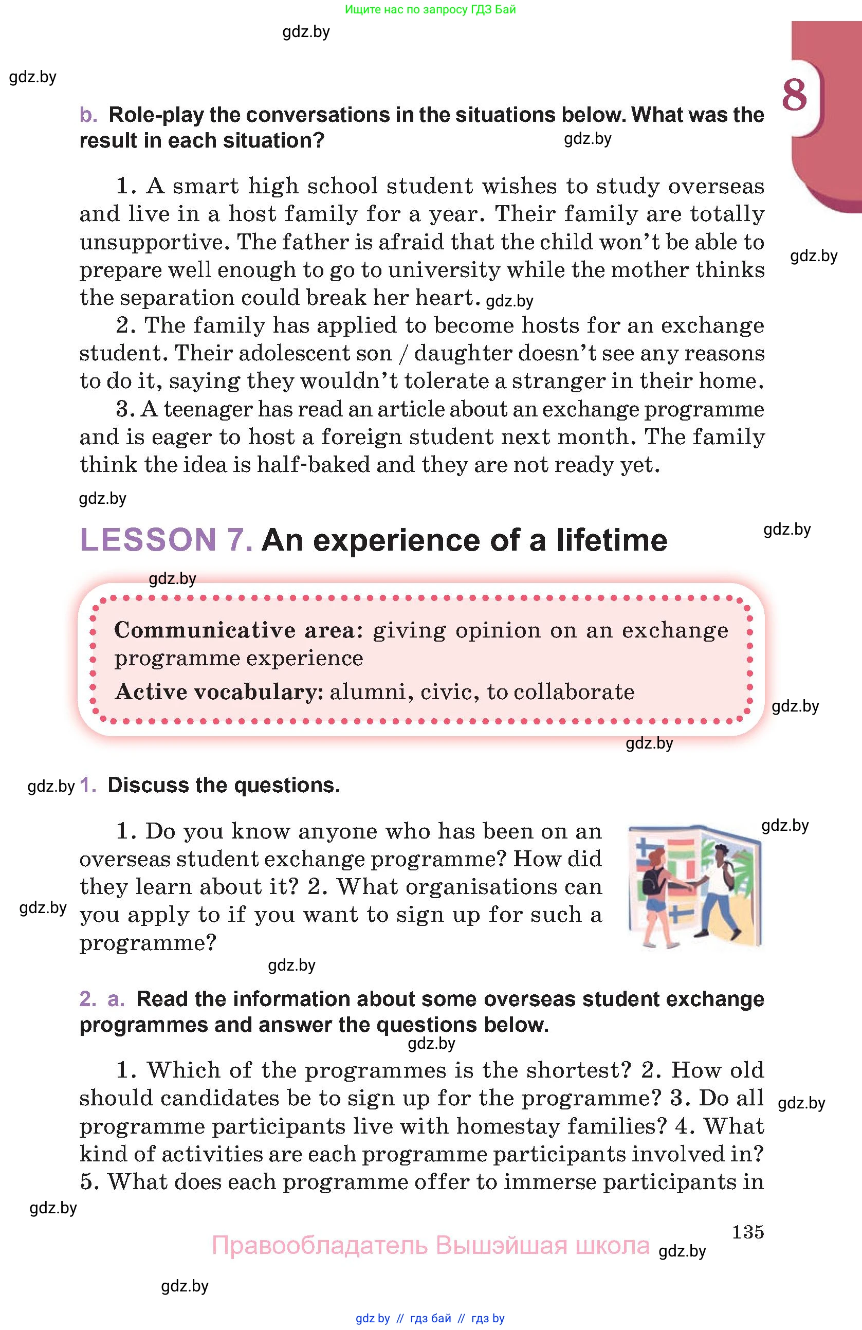 Английский язык (english), 11 класс Учебник (Student's book), авторы: Демченко Наталья Валентиновна, Бушуева Эдите Владиславовна, Севрюкова Татьяна Юрьевна, Лапицкая Людмила Михайловна (Lapitskaya Ludmila), Романчук Вероника Романовна, издательство Вышэйшая школа, Минск, 2022, розового цвета, Часть ( Part) 2, страница 135