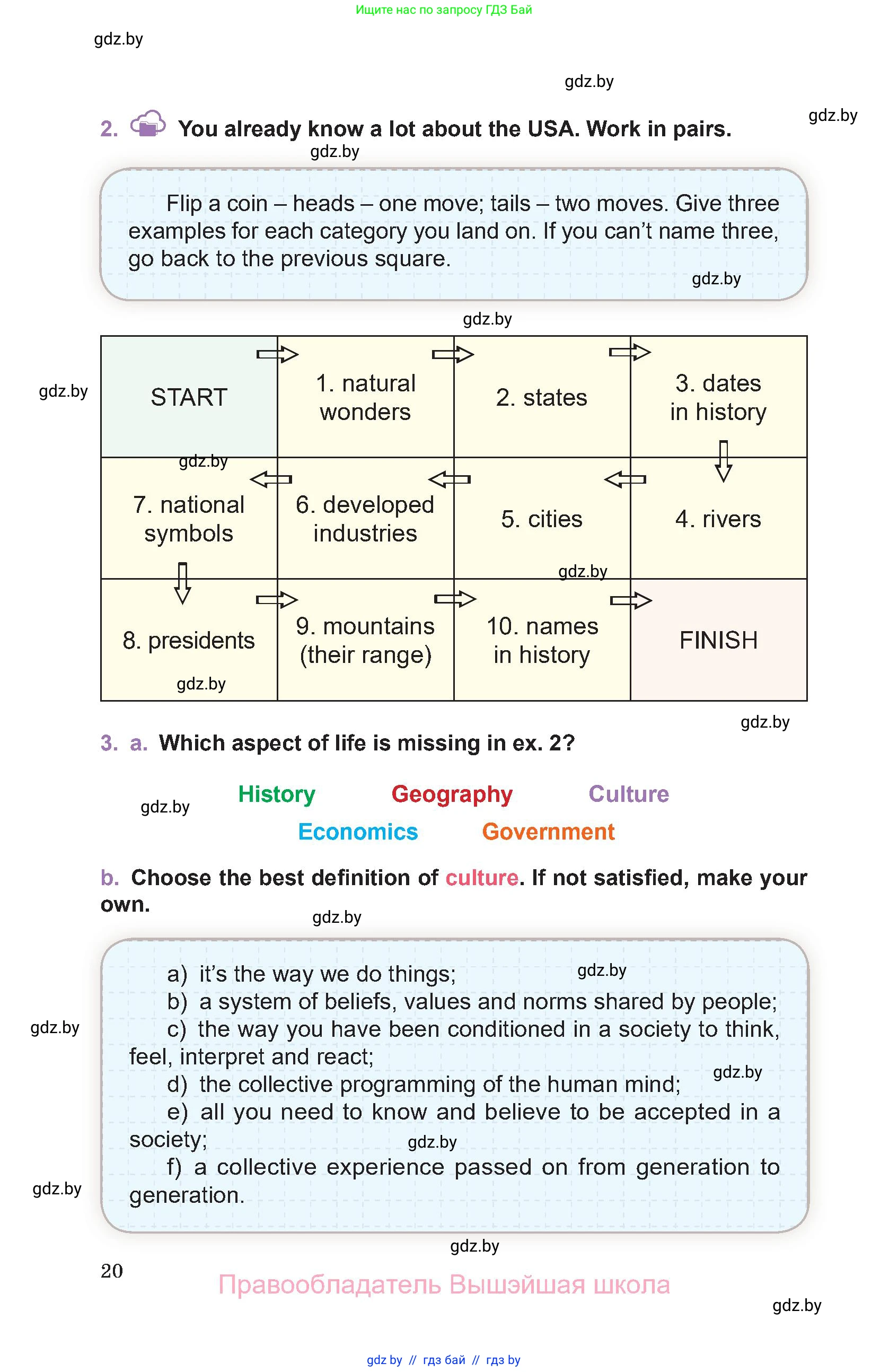 Английский язык (english), 11 класс Учебник (Student's book), авторы: Демченко Наталья Валентиновна, Бушуева Эдите Владиславовна, Севрюкова Татьяна Юрьевна, Лапицкая Людмила Михайловна (Lapitskaya Ludmila), Романчук Вероника Романовна, издательство Вышэйшая школа, Минск, 2022, розового цвета, Часть ( Part) 1, страница 20