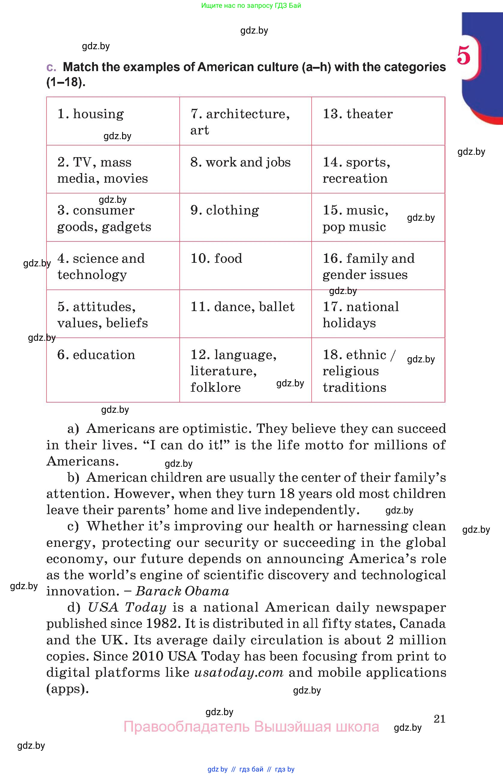 Английский язык (english), 11 класс Учебник (Student's book), авторы: Демченко Наталья Валентиновна, Бушуева Эдите Владиславовна, Севрюкова Татьяна Юрьевна, Лапицкая Людмила Михайловна (Lapitskaya Ludmila), Романчук Вероника Романовна, издательство Вышэйшая школа, Минск, 2022, розового цвета, Часть ( Part) 1, страница 21