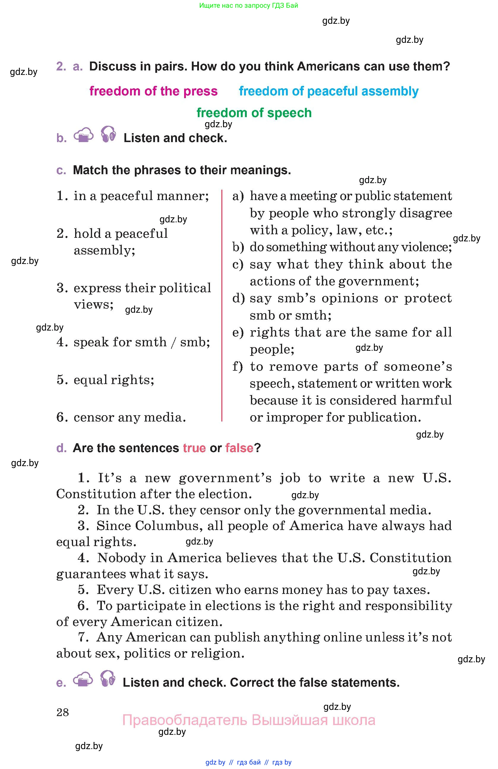 Английский язык (english), 11 класс Учебник (Student's book), авторы: Демченко Наталья Валентиновна, Бушуева Эдите Владиславовна, Севрюкова Татьяна Юрьевна, Лапицкая Людмила Михайловна (Lapitskaya Ludmila), Романчук Вероника Романовна, издательство Вышэйшая школа, Минск, 2022, розового цвета, Часть ( Part) 1, страница 28
