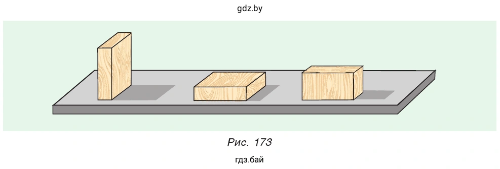 Рис. 173. В каком из положений брусок создает на поверхность доски наибольшее давление? Наименьшее? Почему?