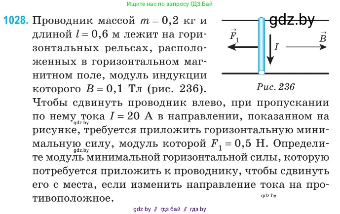 Физика, 10 класс Сборник задач, авторы: Дорофейчик Владимир Владимирович, Белая Ольга Николаевна, издательство Национальный институт образования, Минск, 2022, страница 230, номер 1028, Условие