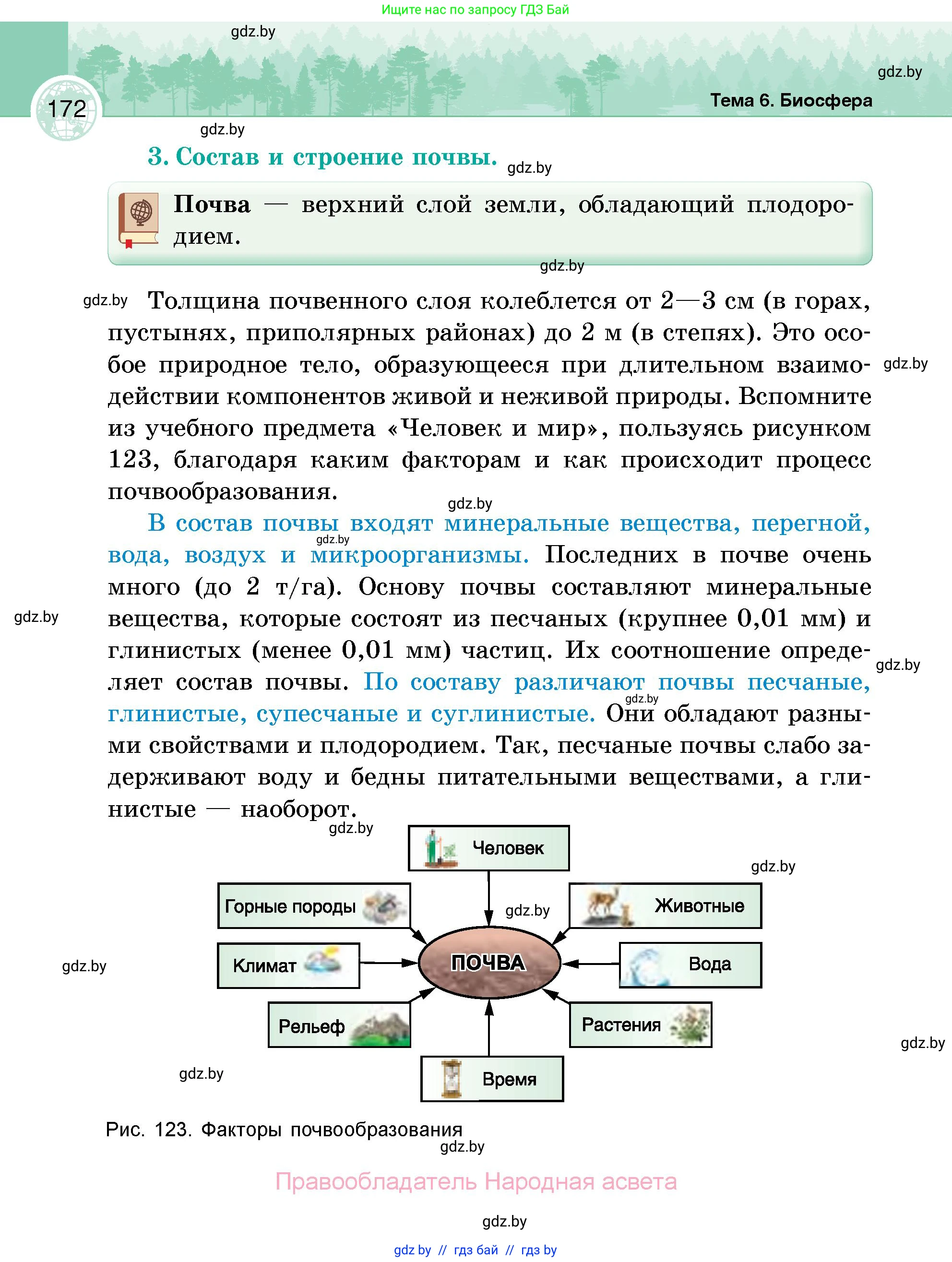 География, 6 класс Учебник, авторы: Кольмакова Елена Генадьевна, Пикулик Валентина Владимировна, издательство Народная асвета, Минск, 2022, страница 172