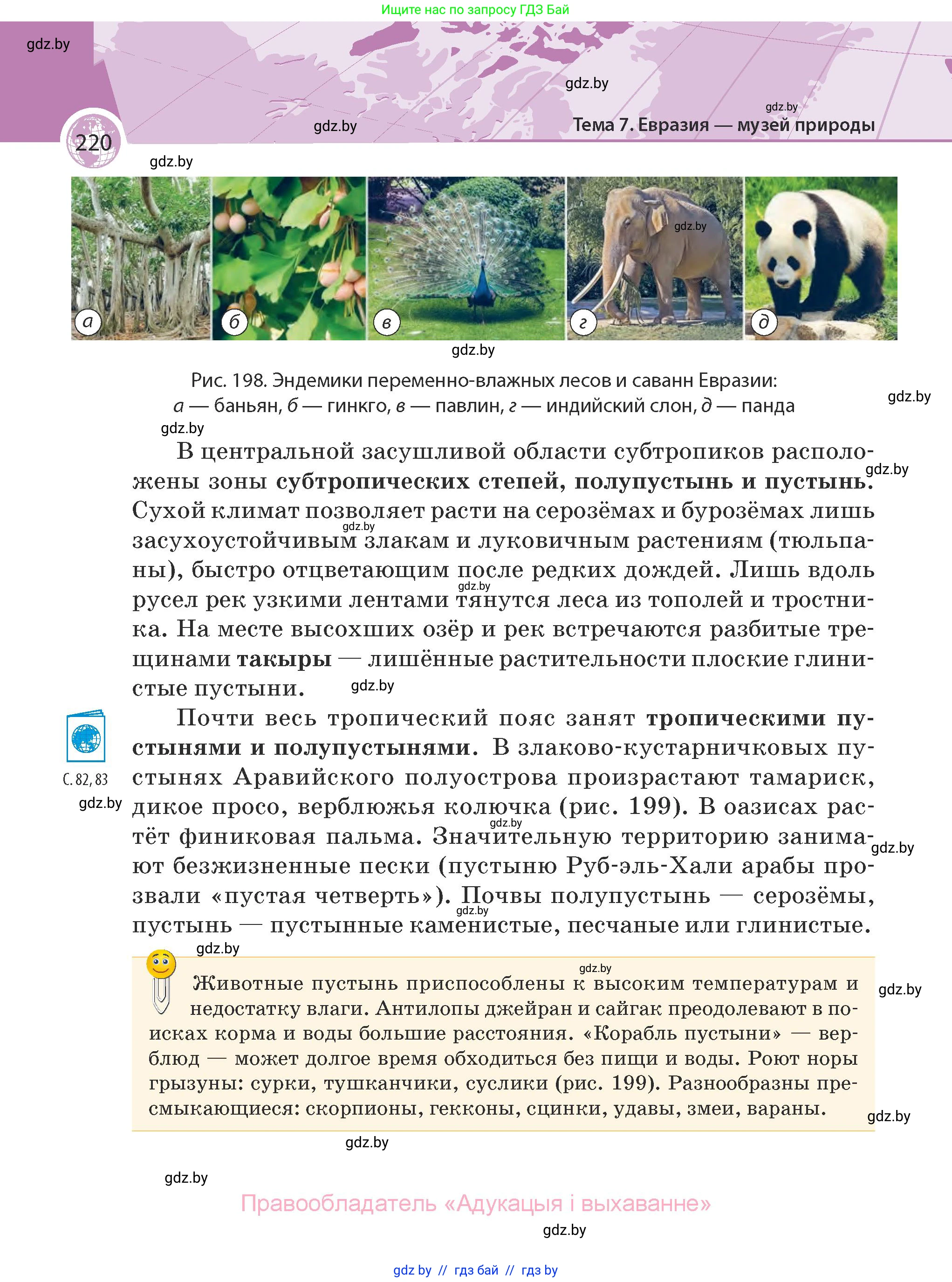География, 7 класс Учебник, авторы: Кольмакова Елена Генадьевна, Лопух Пётр Степанович, Сарычева Ольга Владимировна, издательство Адукацыя i выхаванне, Минск, 2023, страница 220
