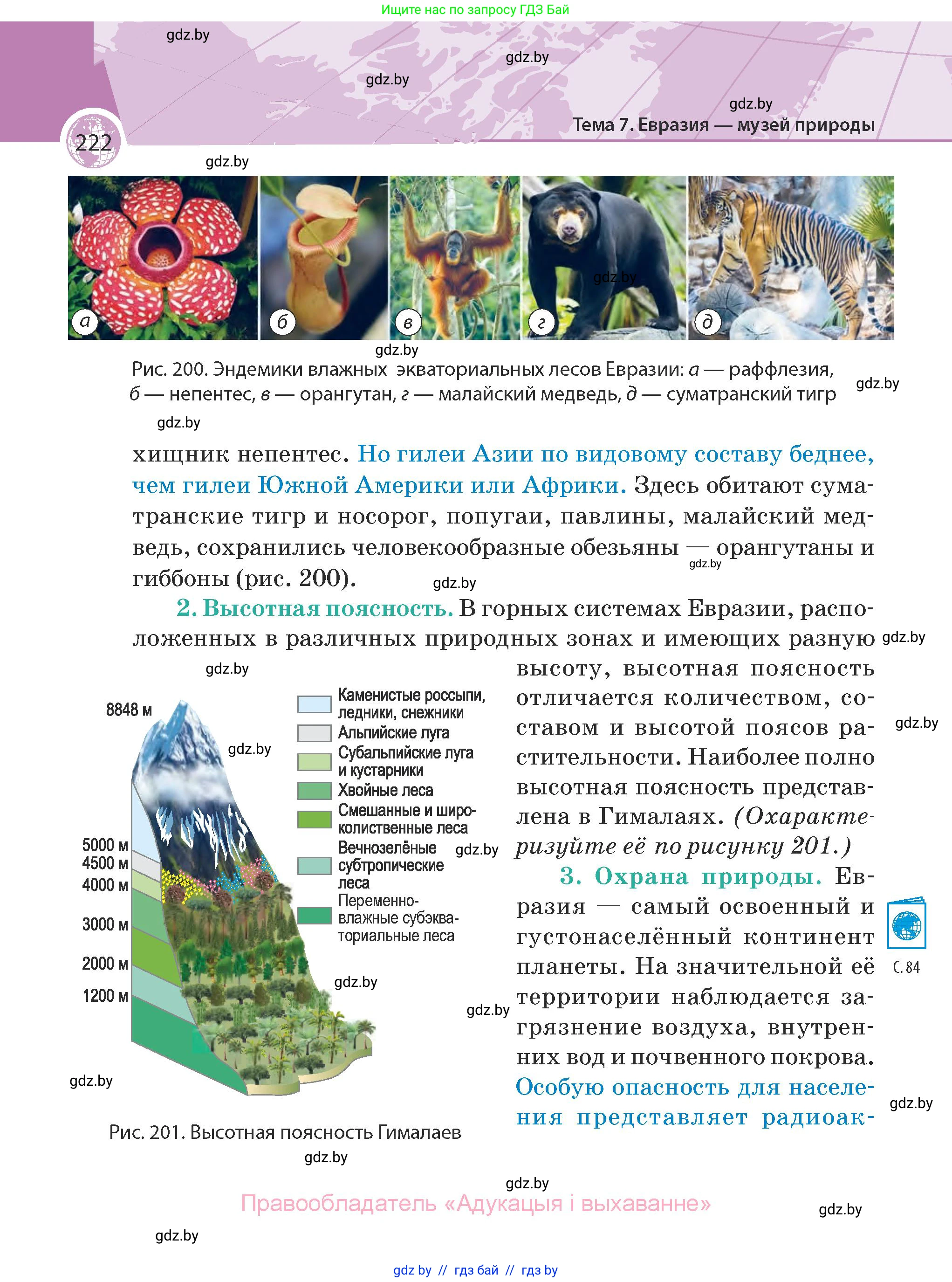 География, 7 класс Учебник, авторы: Кольмакова Елена Генадьевна, Лопух Пётр Степанович, Сарычева Ольга Владимировна, издательство Адукацыя i выхаванне, Минск, 2023, страница 222