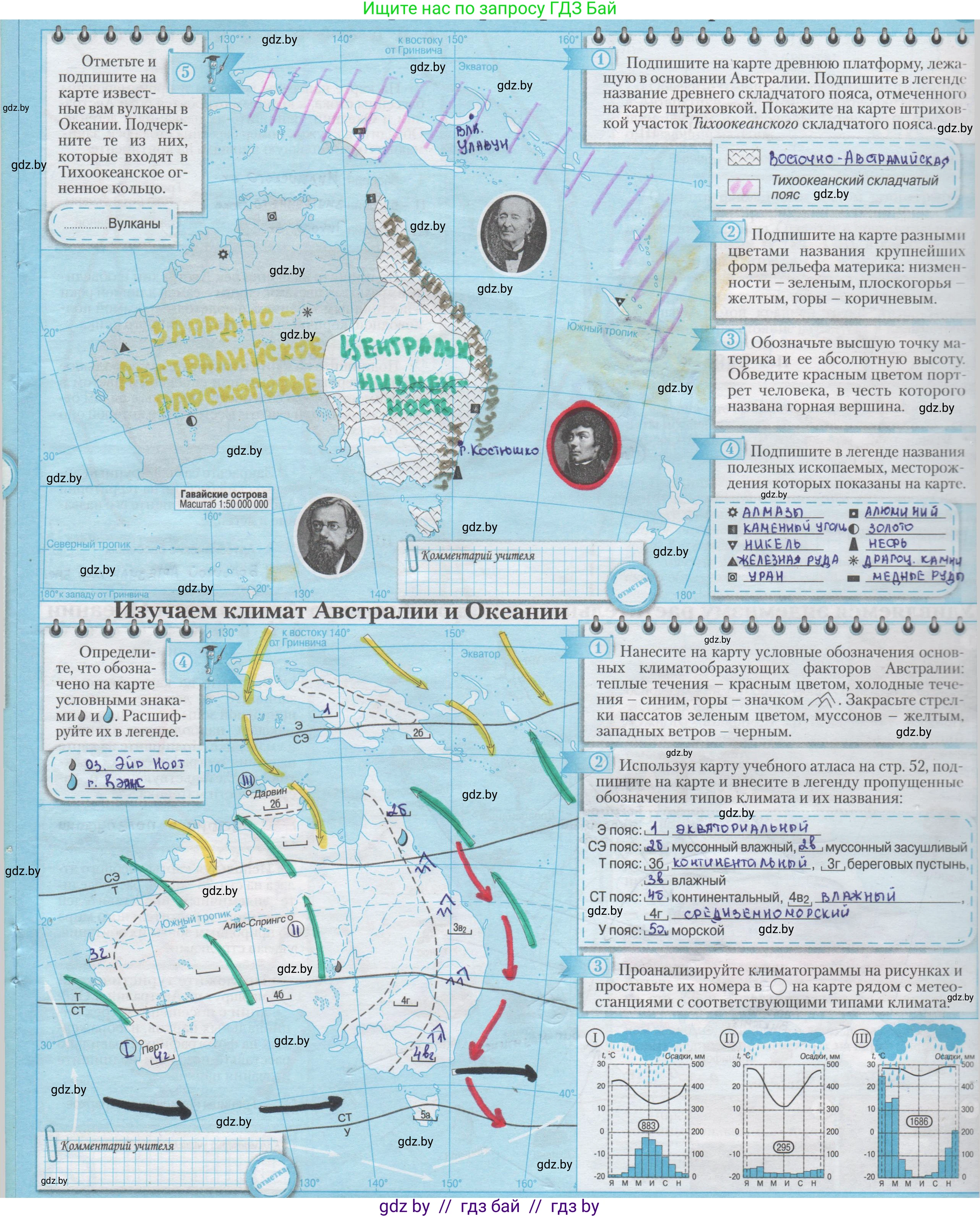 География, 7 класс Контурные карты, авторы: Кольмакова Елена Генадьевна, Сарычева Ольга Владимировна, издательство Белкартография, Минск, 2021, голубого цвета, страница 21, Решение