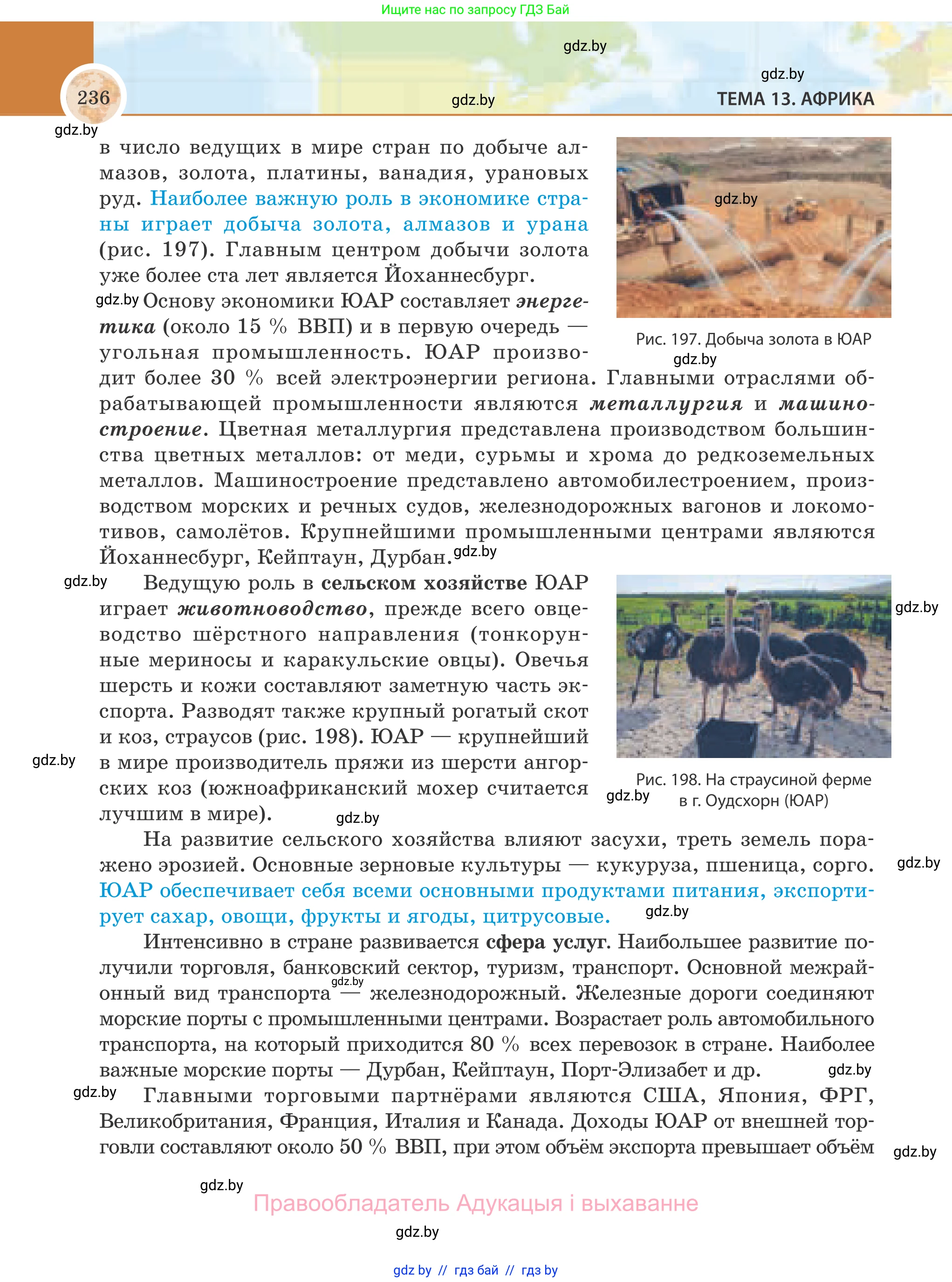 География, 8 класс Учебник, авторы: Лопух Пётр Степанович, Стреха Николай Леонидович, Сарычева Ольга Владимировна, Шандроха Андрей Генадьевич, издательство Адукацыя i выхаванне, Минск, 2019, страница 236