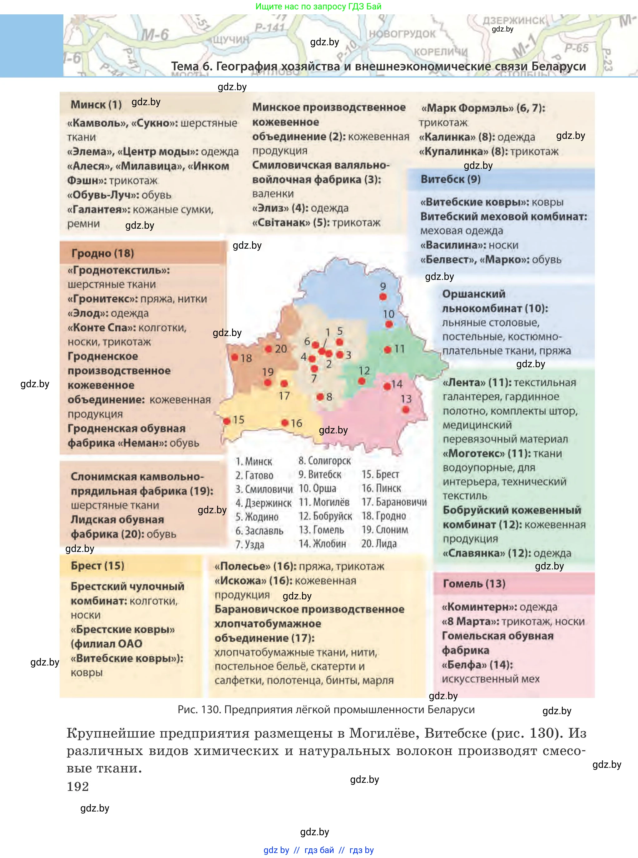 География, 9 класс Учебник, авторы: Брилевский Михаил Николаевич, Климович Алеся Владимировна, издательство Адукацыя i выхаванне, Минск, 2025, страница 192