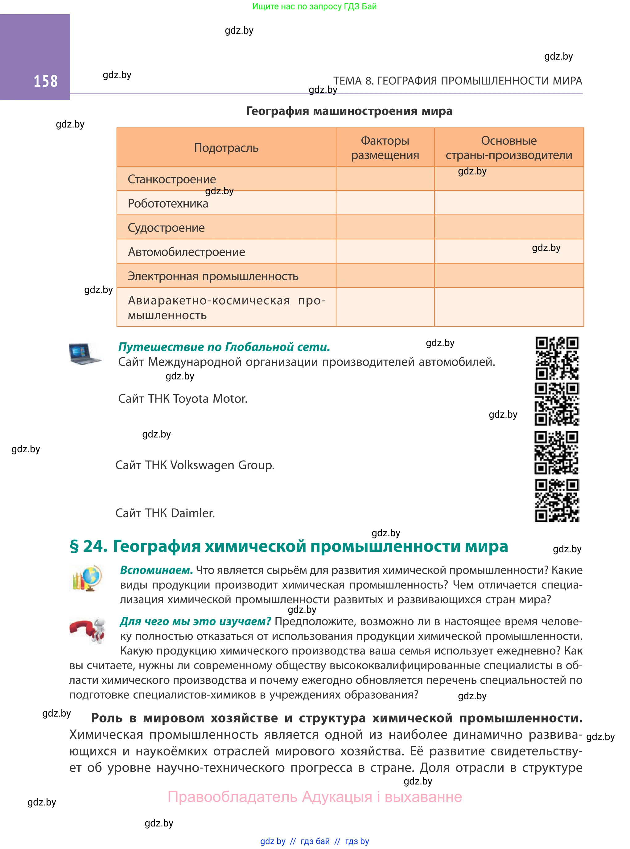 География, 10 класс Учебник, авторы: Антипова Екатерина Анатольевна, Гузова Ольга Николаевна, издательство Адукацыя i выхаванне, Минск, 2019, страница 158