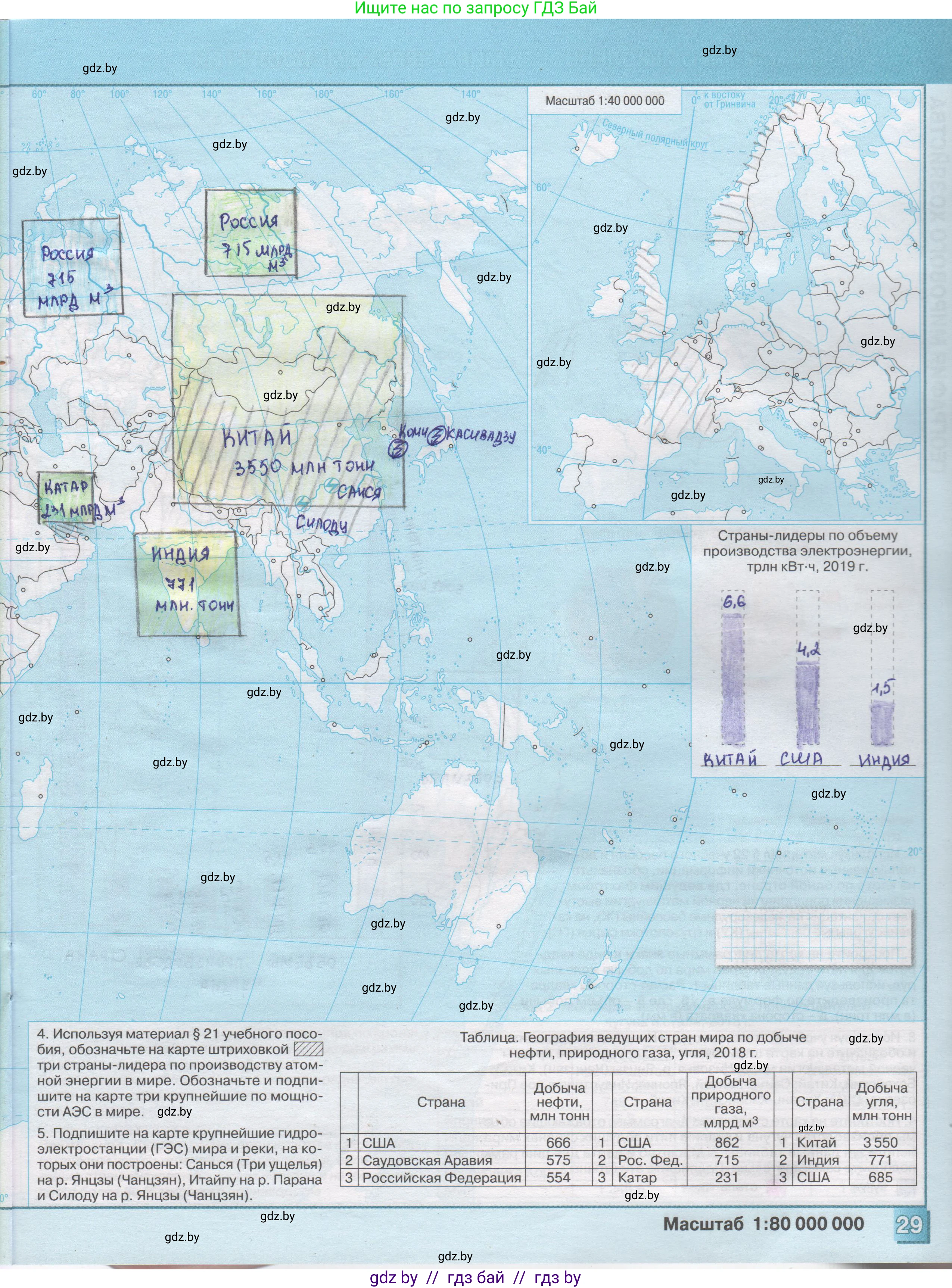 География, 10 класс Контурные карты, авторы: Антипова Екатерина Анатольевна, Гузова Ольга Николаевна, издательство Белкартография, Минск, 2022, голубого цвета, страница 29, Решение