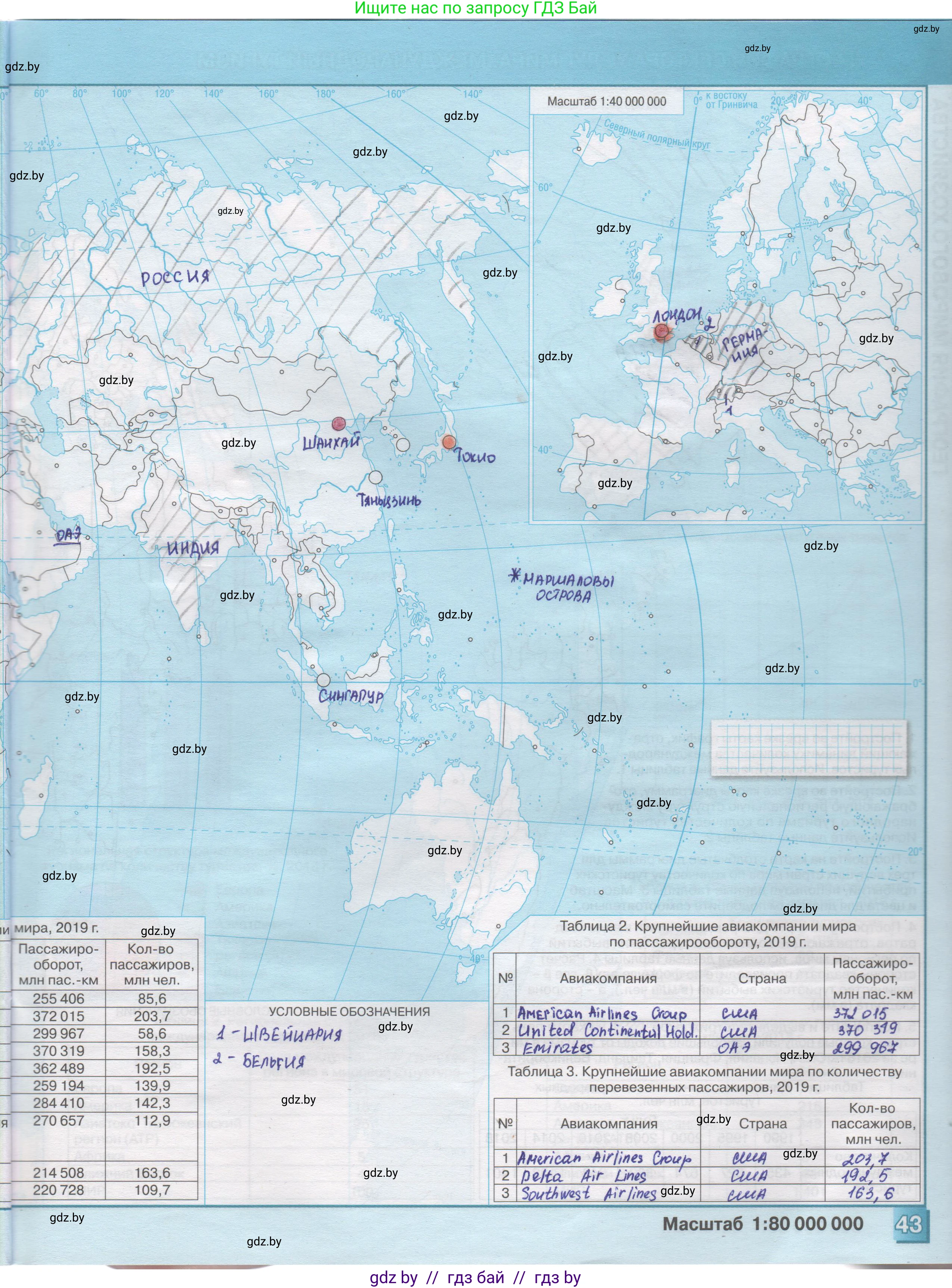 География, 10 класс Контурные карты, авторы: Антипова Екатерина Анатольевна, Гузова Ольга Николаевна, издательство Белкартография, Минск, 2022, голубого цвета, страница 43, Решение