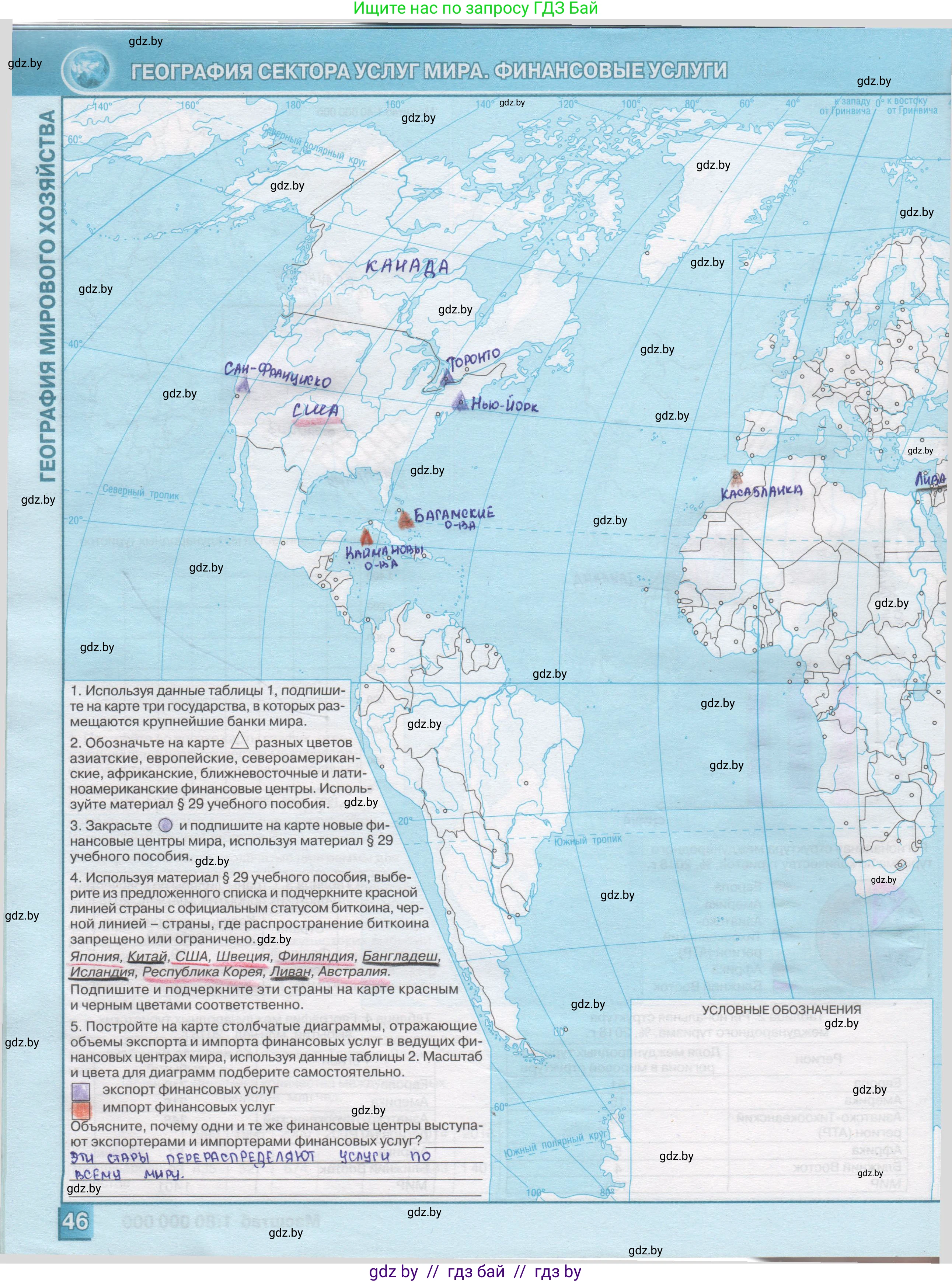 География, 10 класс Контурные карты, авторы: Антипова Екатерина Анатольевна, Гузова Ольга Николаевна, издательство Белкартография, Минск, 2022, голубого цвета, страница 46, Решение