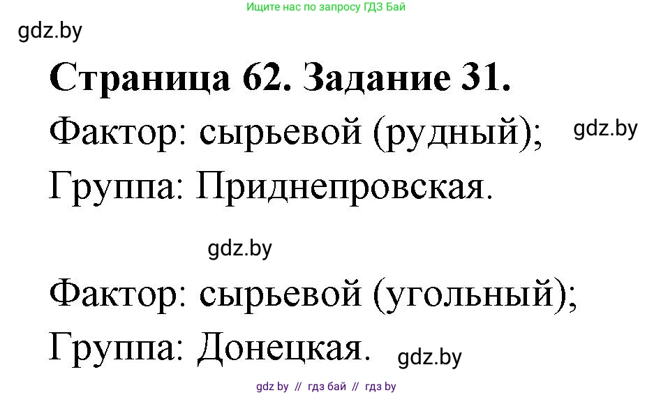 География, 8 класс Тетрадь для практических работ и индивидуальных заданий, авторы: Витченко Александр Николаевич, Антипова Екатерина Анатольевна, Станкевич Наталья Григорьевна, издательство Аверсэв, Минск, 2024, страница 62, номер 31, Решение