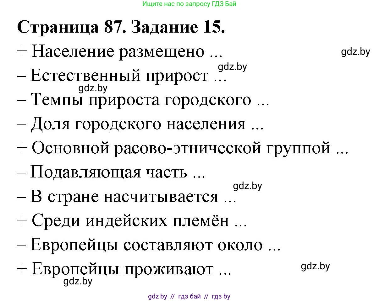 География, 8 класс Тетрадь для практических работ и индивидуальных заданий, авторы: Витченко Александр Николаевич, Антипова Екатерина Анатольевна, Станкевич Наталья Григорьевна, издательство Аверсэв, Минск, 2024, страница 87, номер 15, Решение