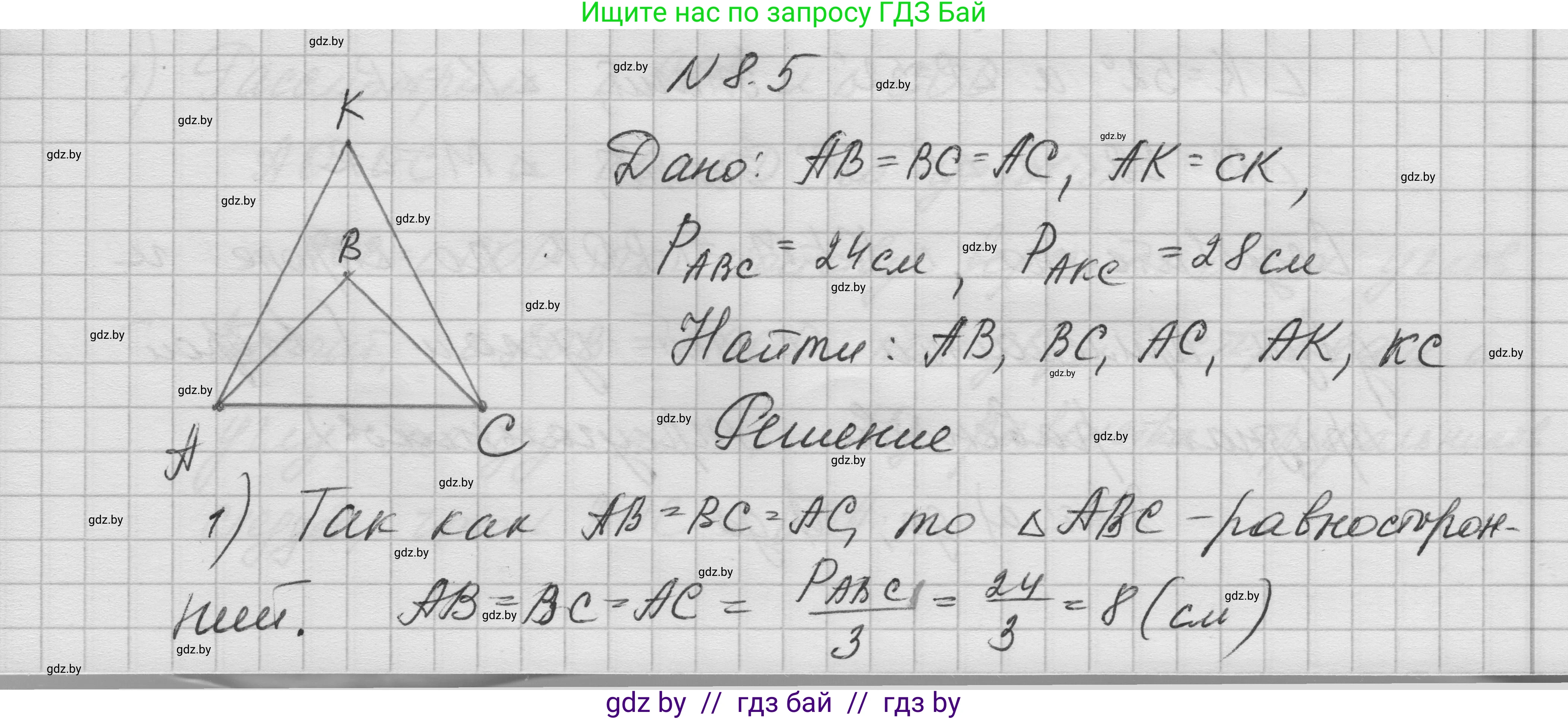 Геометрия, 7-9 класс Сборник задач, авторы: Кононов Сергей Гаврилович, Адамович Тамара Антоновна, Ефимцева Ирина Валерьяновна, Ячейко Таиса Владимировна, издательство Народная асвета, Минск, 2023, страница 20, номер 8.5, Решение 1