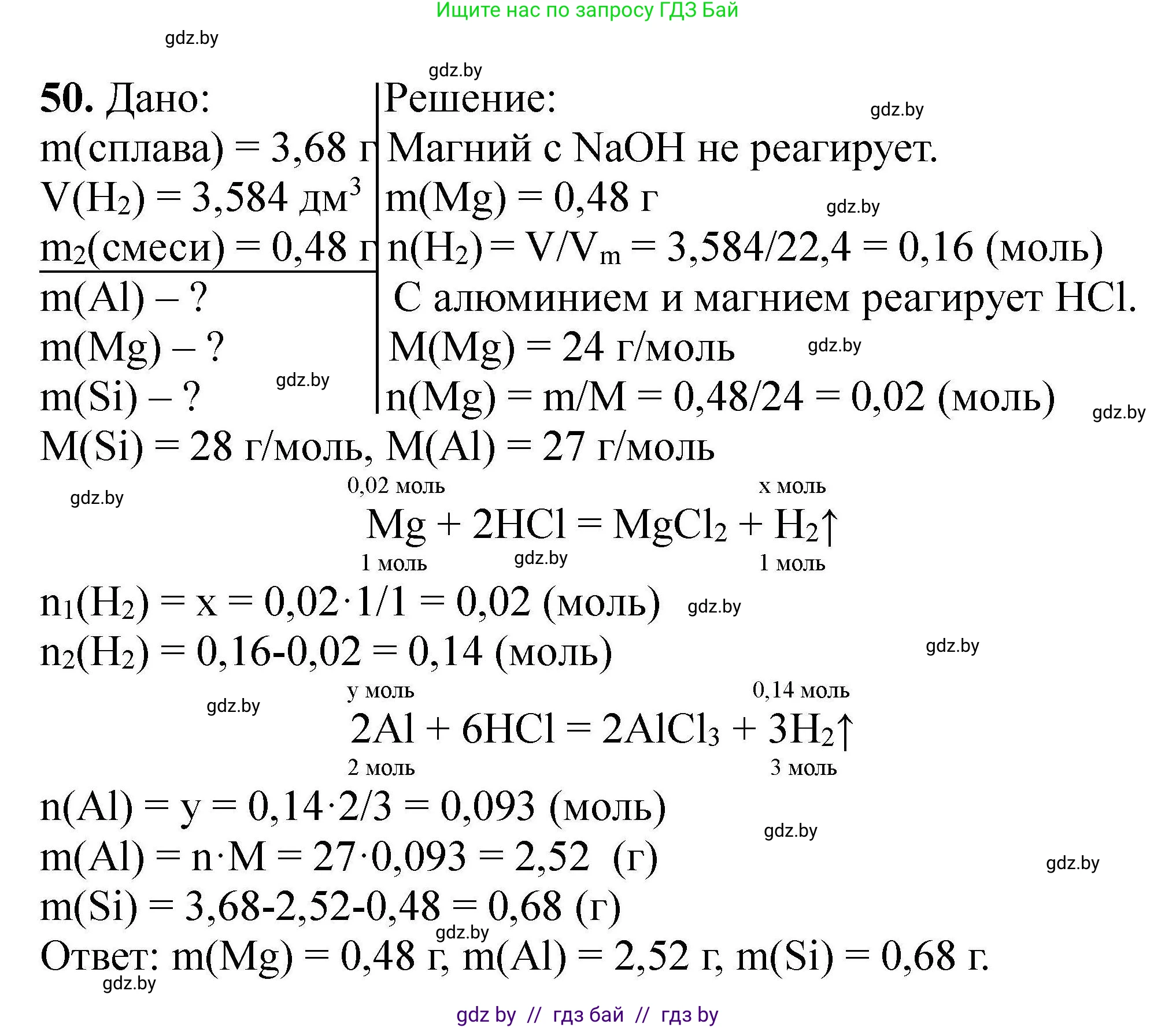 Химия, 9 класс Сборник задач, авторы: Хвалюк Виктор Николаевич, Резяпкин Виктор Ильич, издательство Адукацыя i выхаванне, Минск, 2020, салатового цвета, страница 15, номер 50, Решение