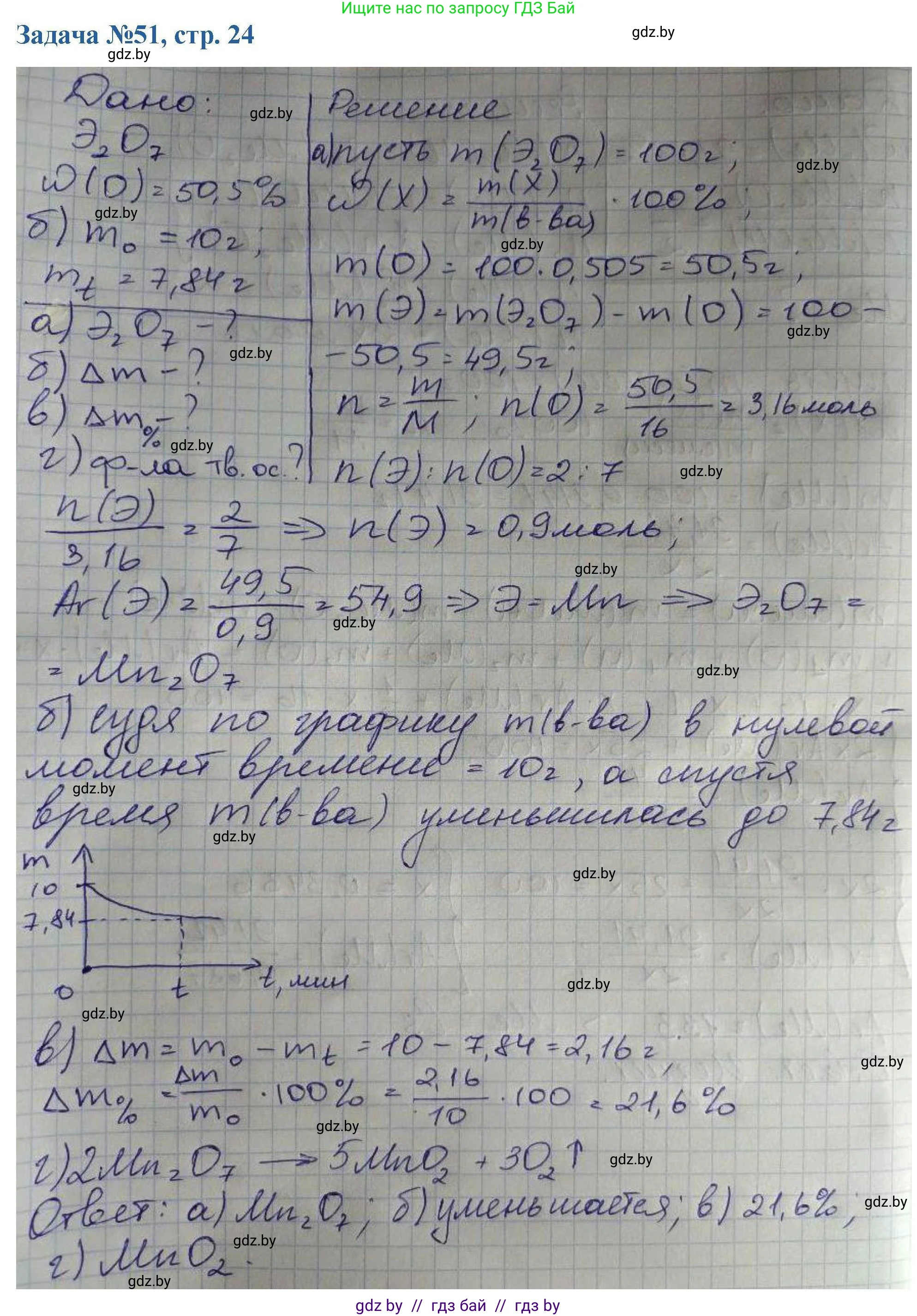 Химия, 10 класс Сборник задач, авторы: Матулис Вадим Эдвардович, Матулис Виталий Эдвардович, Колевич Татьяна Александровна, издательство Национальный институт образования, Минск, 2021, страница 24, номер 51, Решение