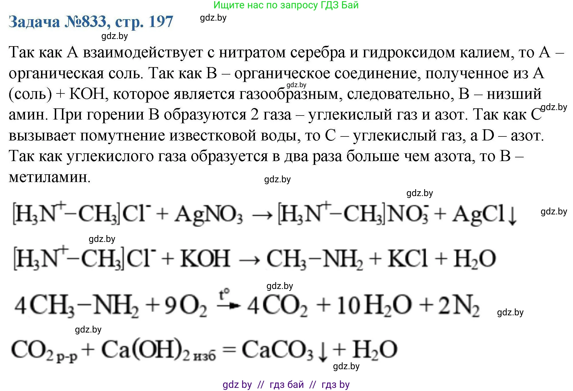 Химия, 10 класс Сборник задач, авторы: Матулис Вадим Эдвардович, Матулис Виталий Эдвардович, Колевич Татьяна Александровна, издательство Национальный институт образования, Минск, 2021, страница 197, номер 833, Решение