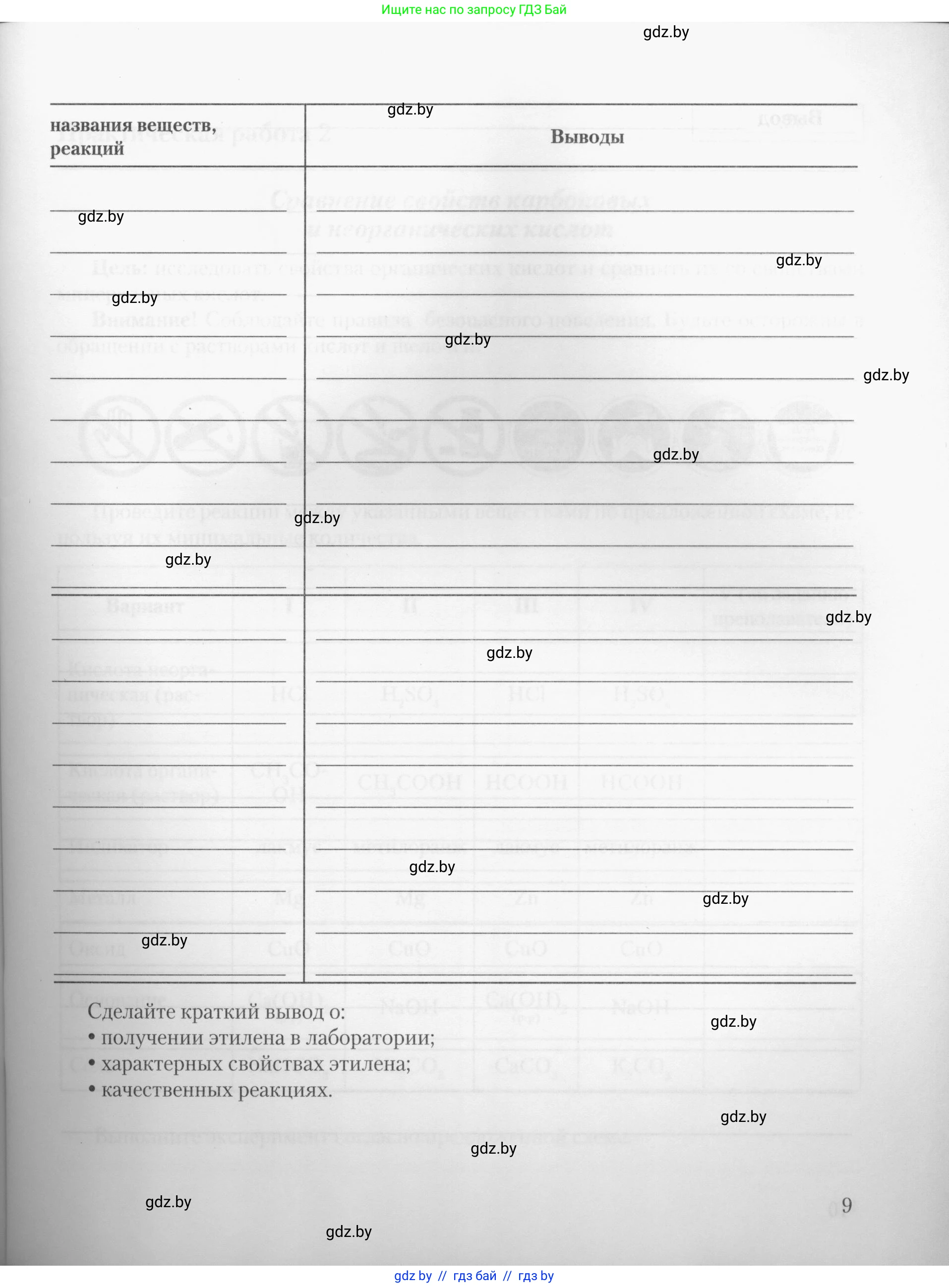 Химия, 10 класс Тетрадь для практических работ, автор: Борушко Ирина Ивановна, издательство Сэр-Вит, Минск, 2020, голубого цвета, Часть 2, страница 9