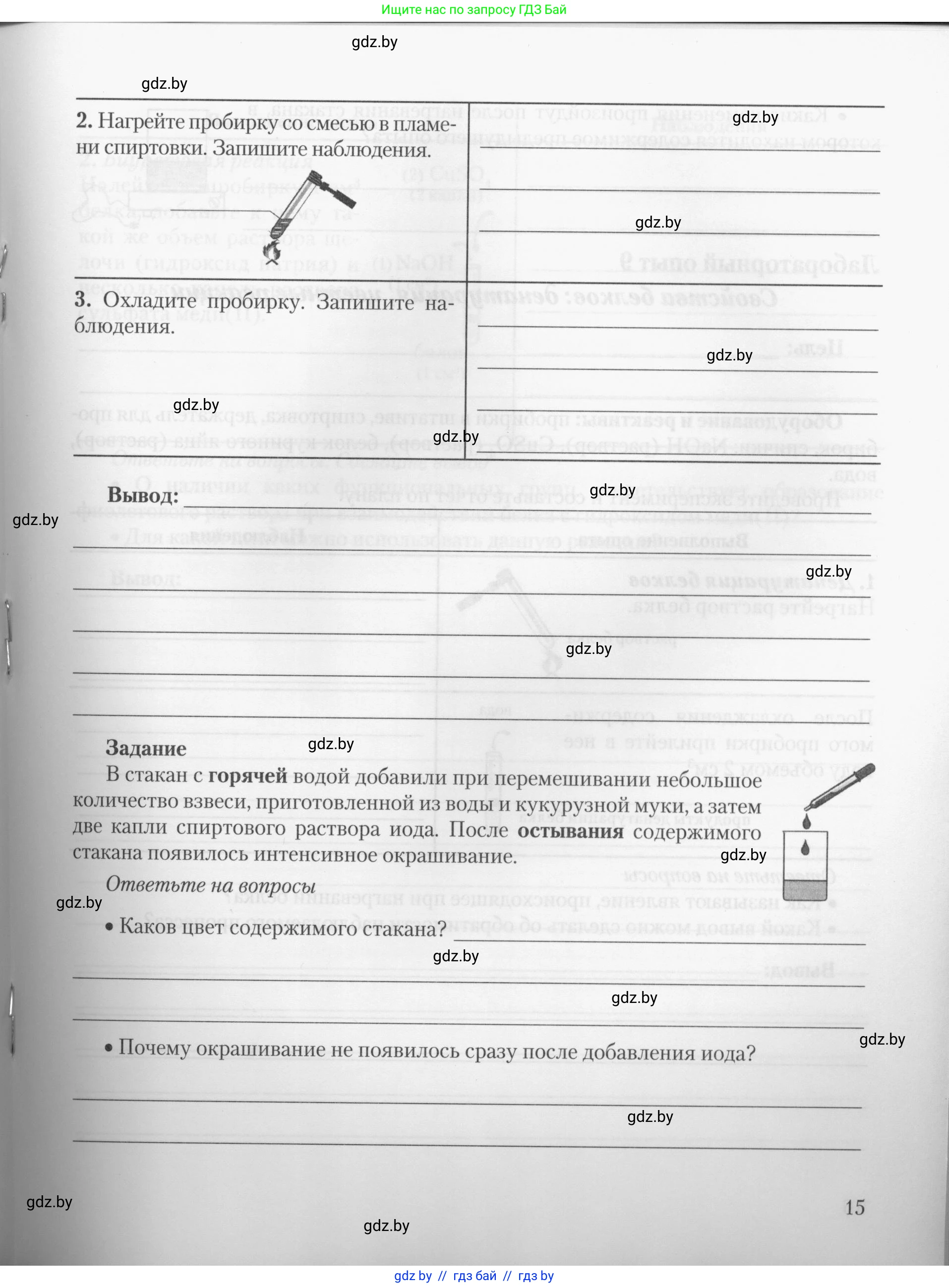 Химия, 10 класс Тетрадь для практических работ, автор: Борушко Ирина Ивановна, издательство Сэр-Вит, Минск, 2020, голубого цвета, страница 15