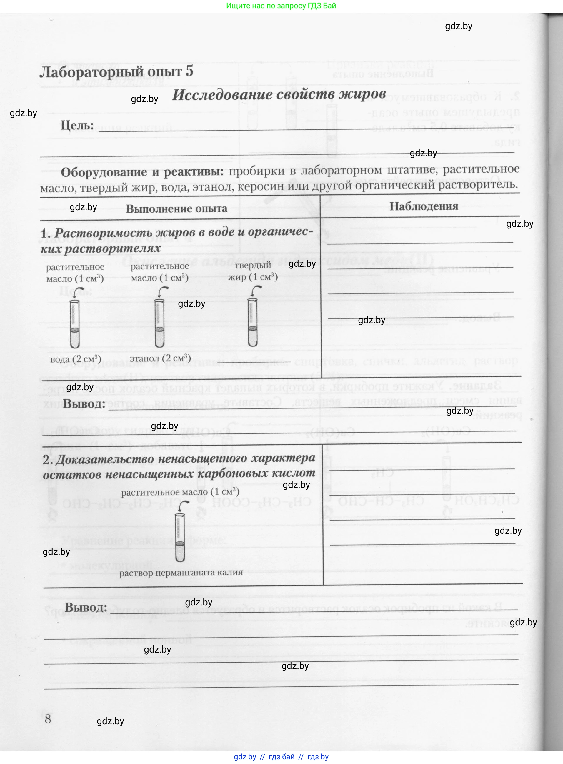 Химия, 10 класс Тетрадь для практических работ, автор: Борушко Ирина Ивановна, издательство Сэр-Вит, Минск, 2020, голубого цвета, Часть 2, страница 8
