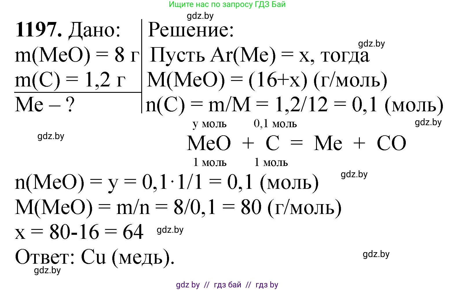 Химия, 11 класс Сборник задач, авторы: Хвалюк Виктор Николаевич, Резяпкин Виктор Ильич, издательство Адукацыя i выхаванне, Минск, 2023, зелёного цвета, страница 186, номер 1197, Решение