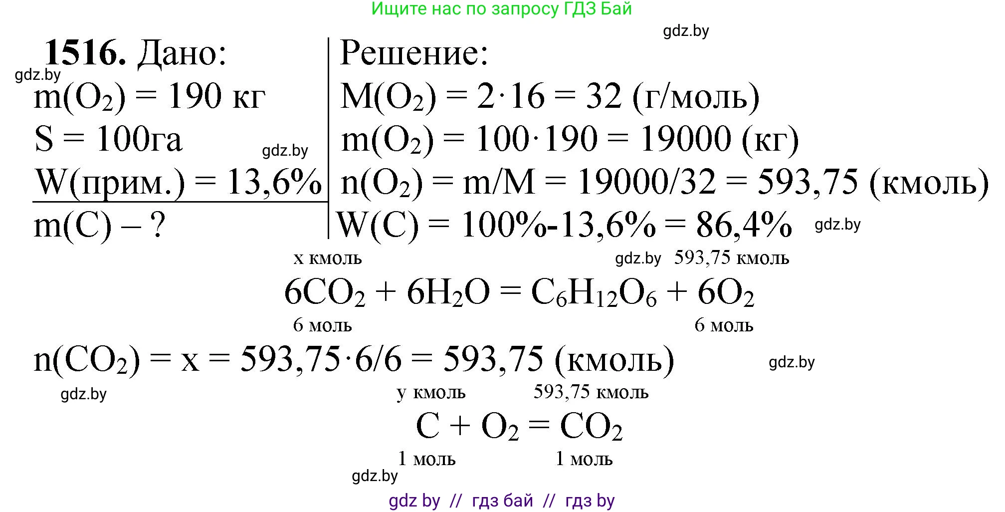 Химия, 11 класс Сборник задач, авторы: Хвалюк Виктор Николаевич, Резяпкин Виктор Ильич, издательство Адукацыя i выхаванне, Минск, 2023, зелёного цвета, страница 239, номер 1516, Решение
