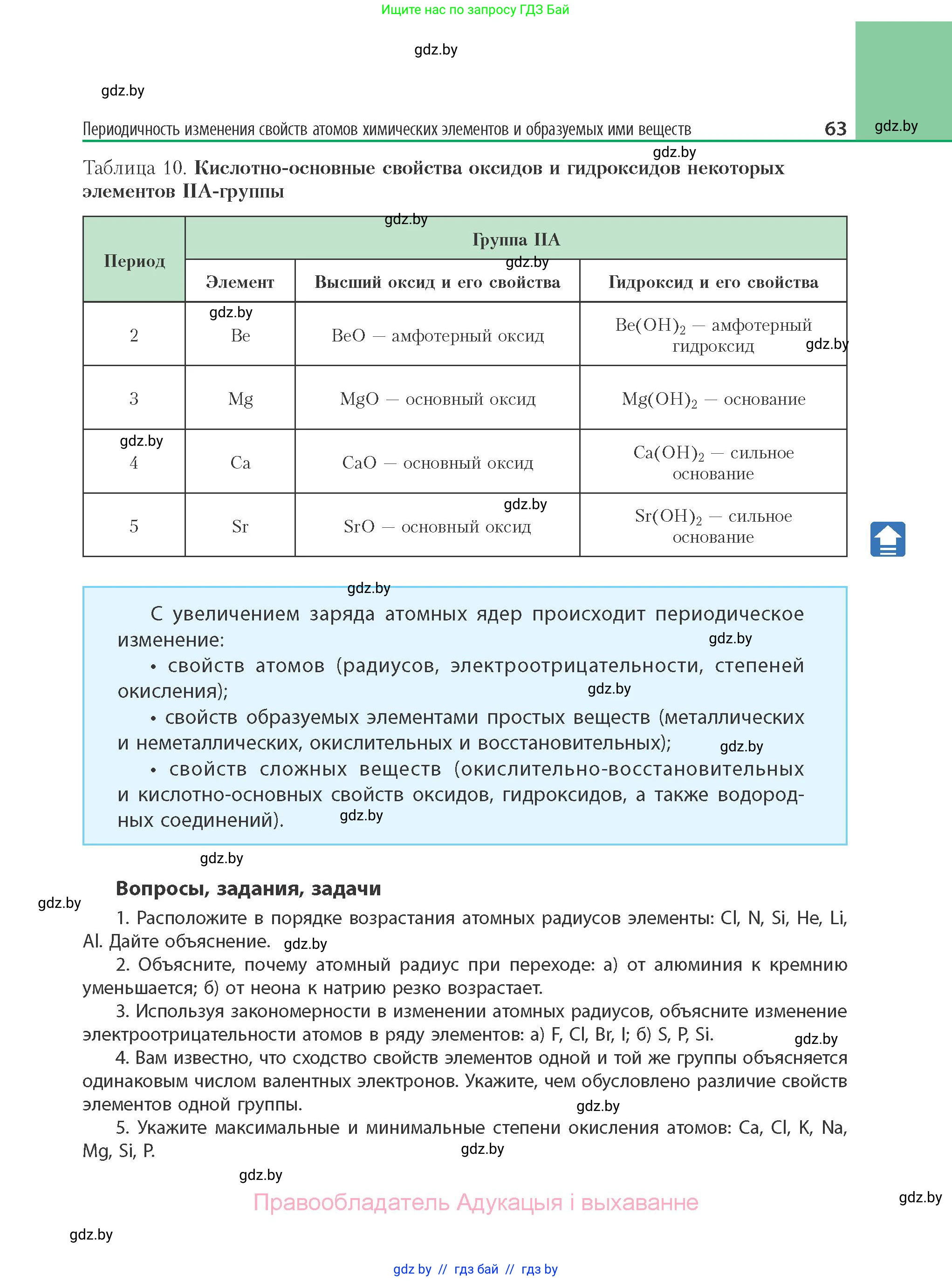 Химия, 11 класс Учебник, авторы: Мычко Дмитрий Иванович, Прохоревич Константин Николаевич, Борушко Ирина Ивановна, издательство Адукацыя i выхаванне, Минск, 2021, зелёного цвета, страница 63