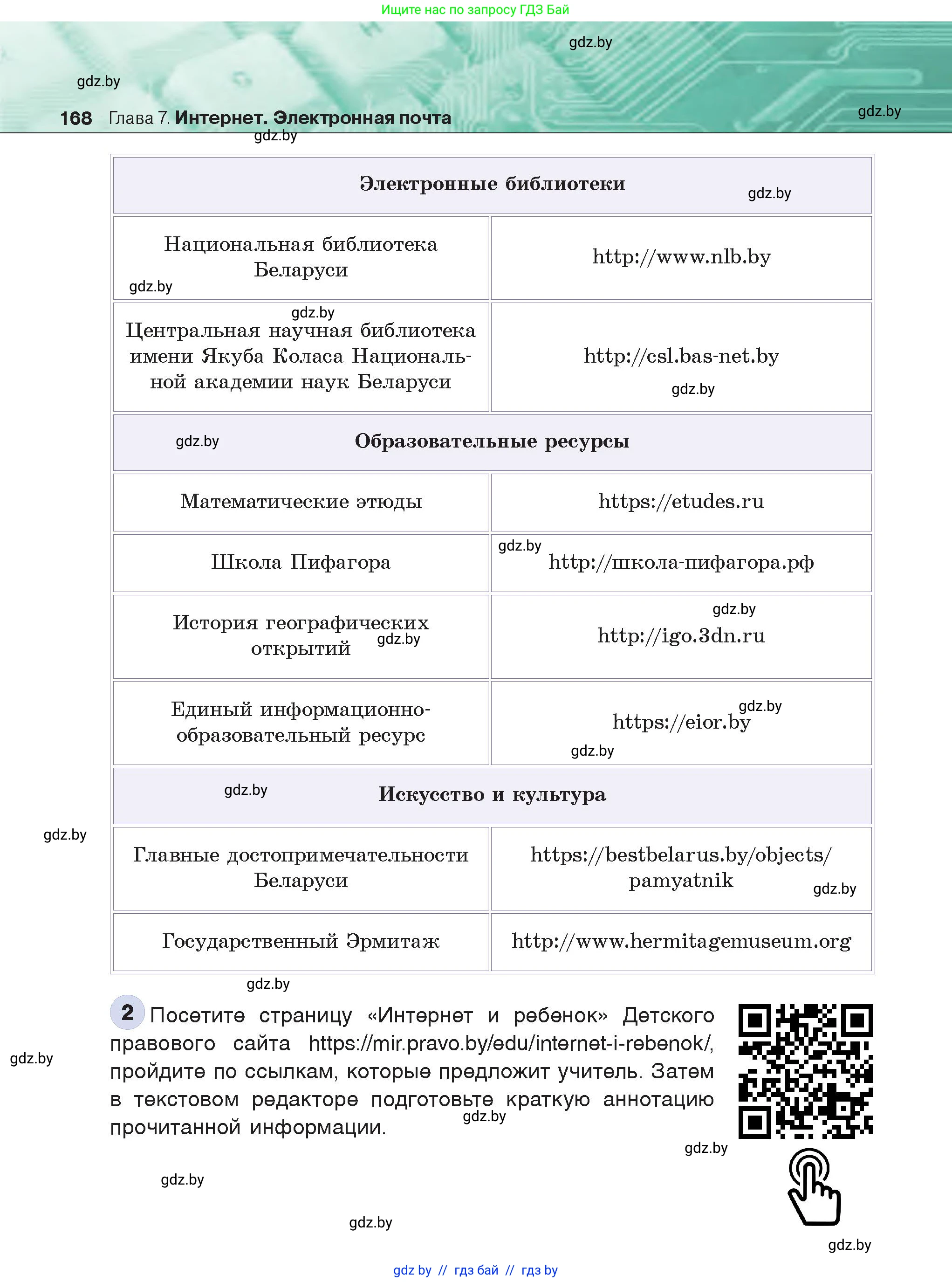 Информатика, 6 класс Учебник, авторы: Котов Владимир Михайлович, Макарова Нина Петровна, Лапо Анжелика Ивановна, Войтехович Елена Николаевна, издательство Народная асвета, Минск, 2024, бирюзового цвета, страница 168